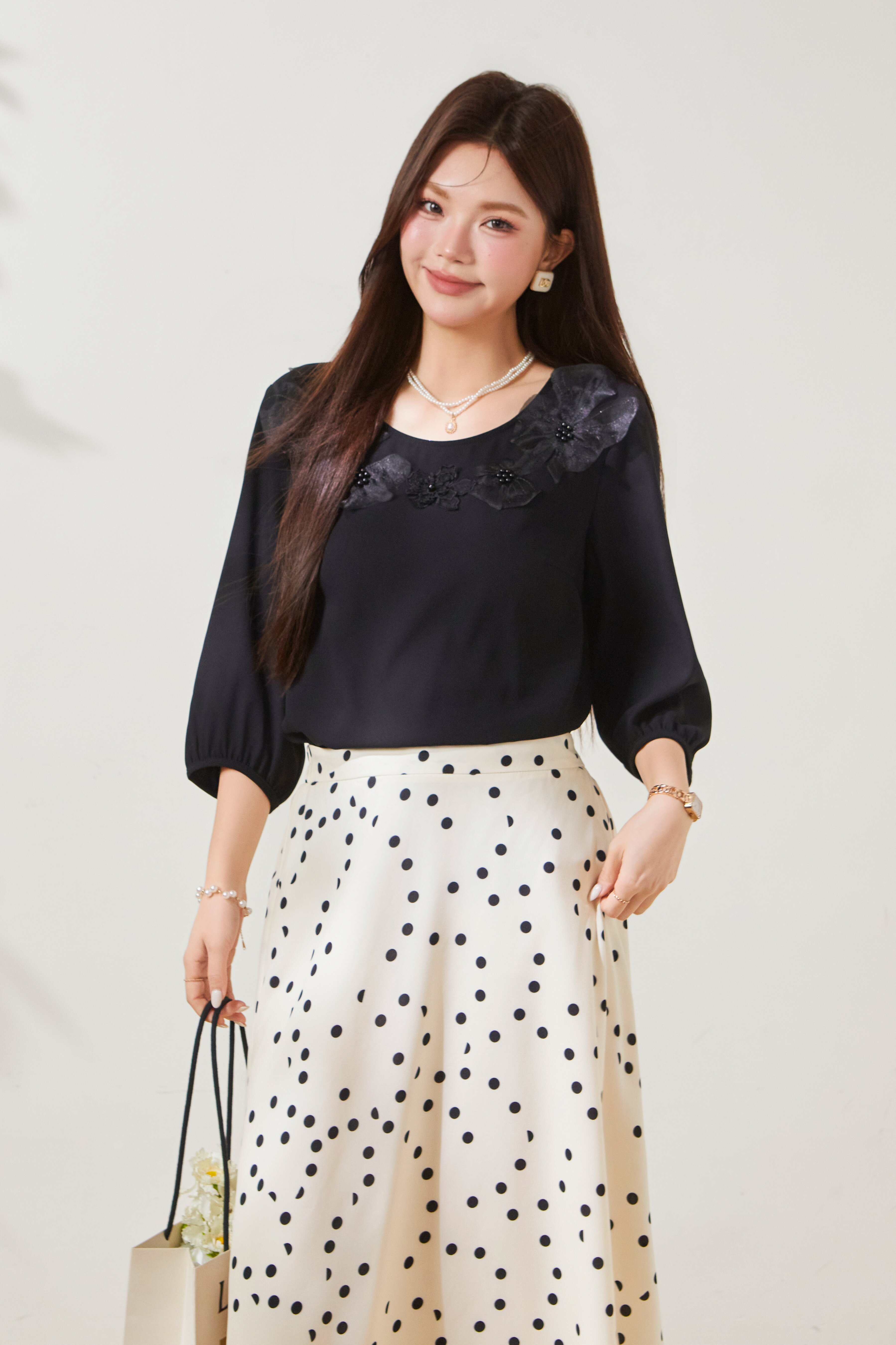 Heavy Beaded Petal Long Sleeve Blouse FCA6993