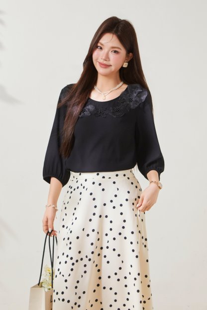 Heavy Beaded Petal Long Sleeve Blouse FCA6993