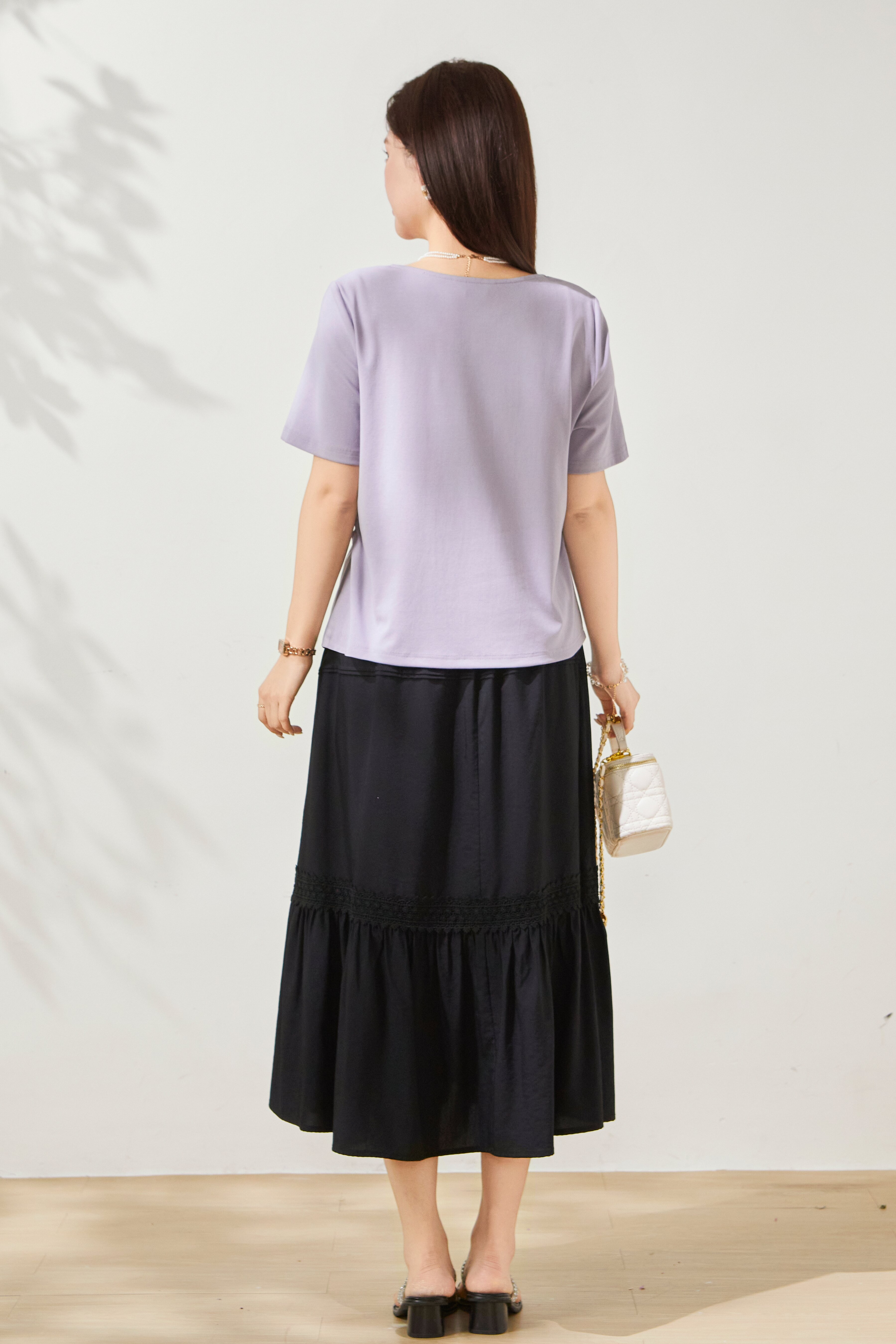 V-neck irregular design knitted T-shirt FXZ8015