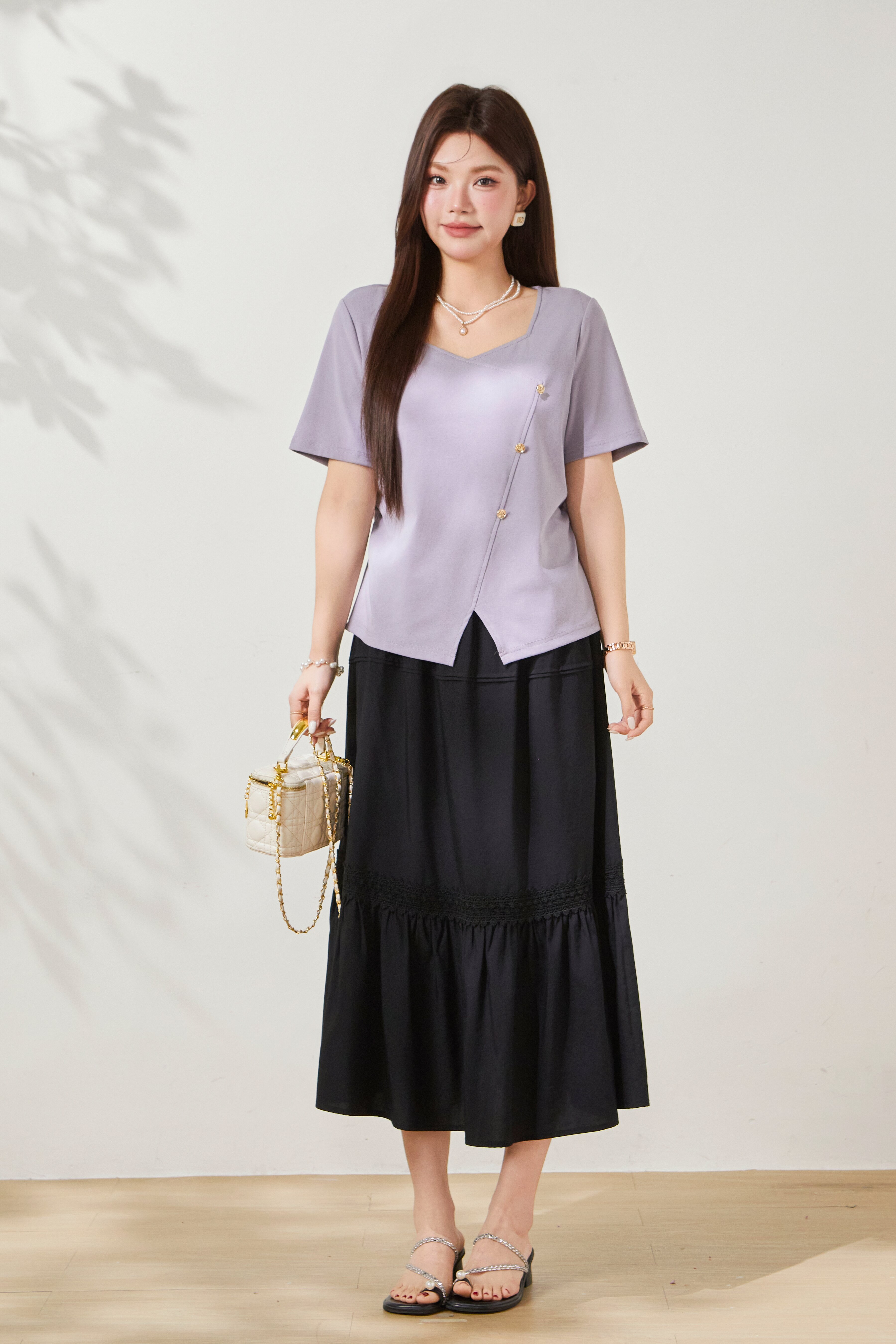 V-neck irregular design knitted T-shirt FXZ8015