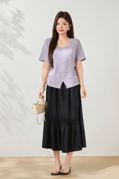 V-neck irregular design knitted T-shirt FXZ8015