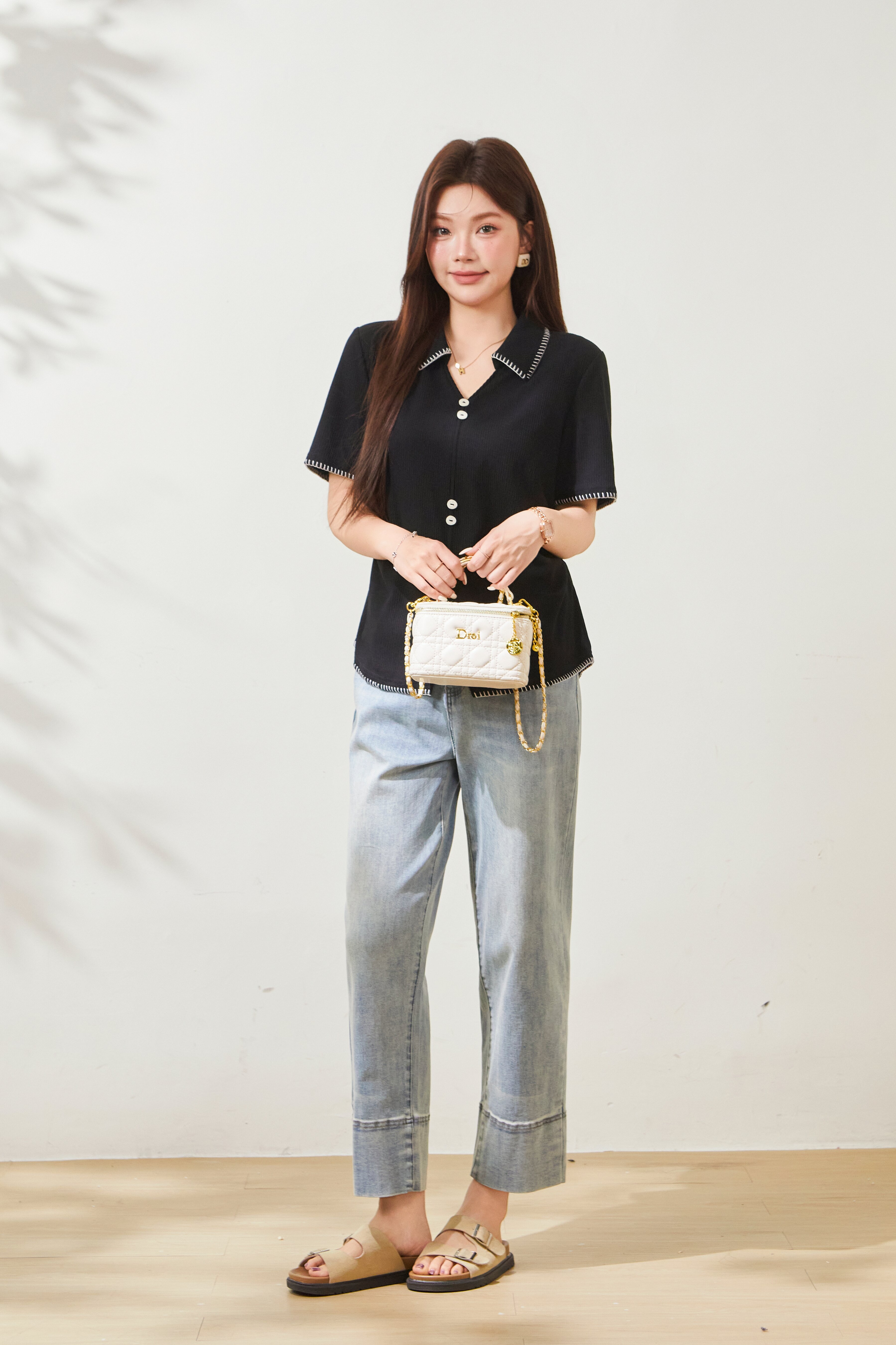 Texture inspired lapel contrasting polo shirt FXZ8052