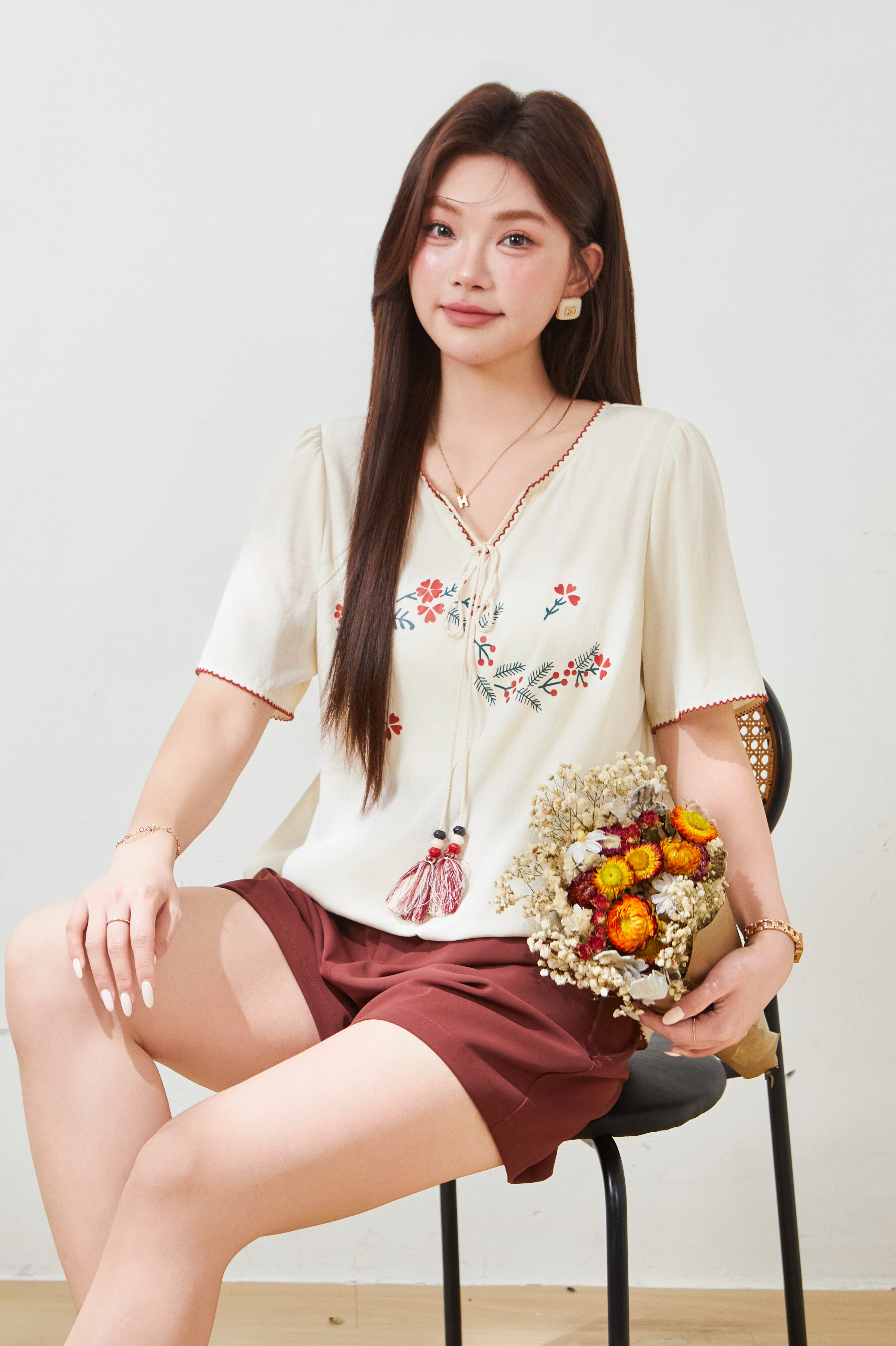 Retro style printed cotton shirt FXA8021