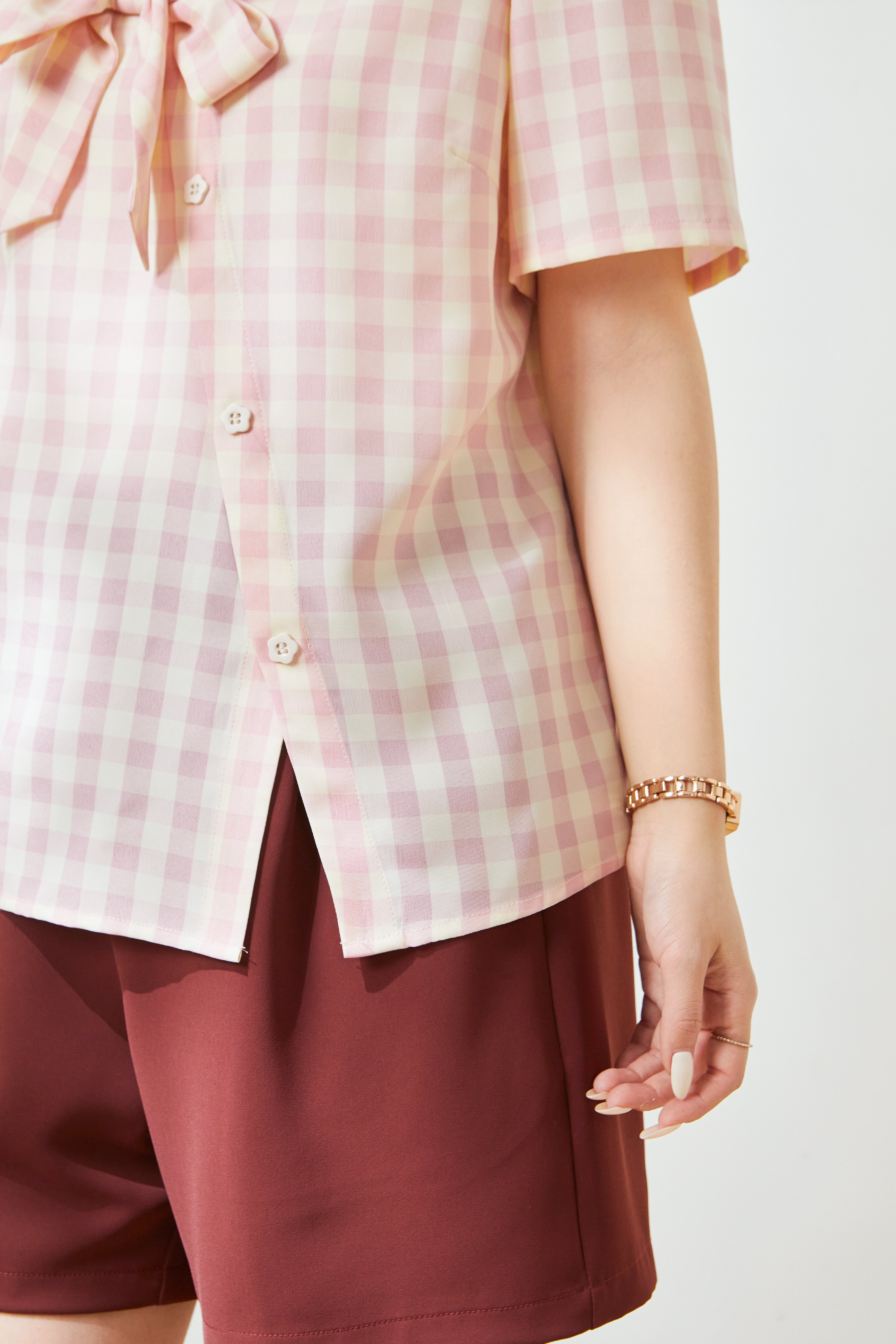 Bow plaid navy collar sweet shirt FXA9005