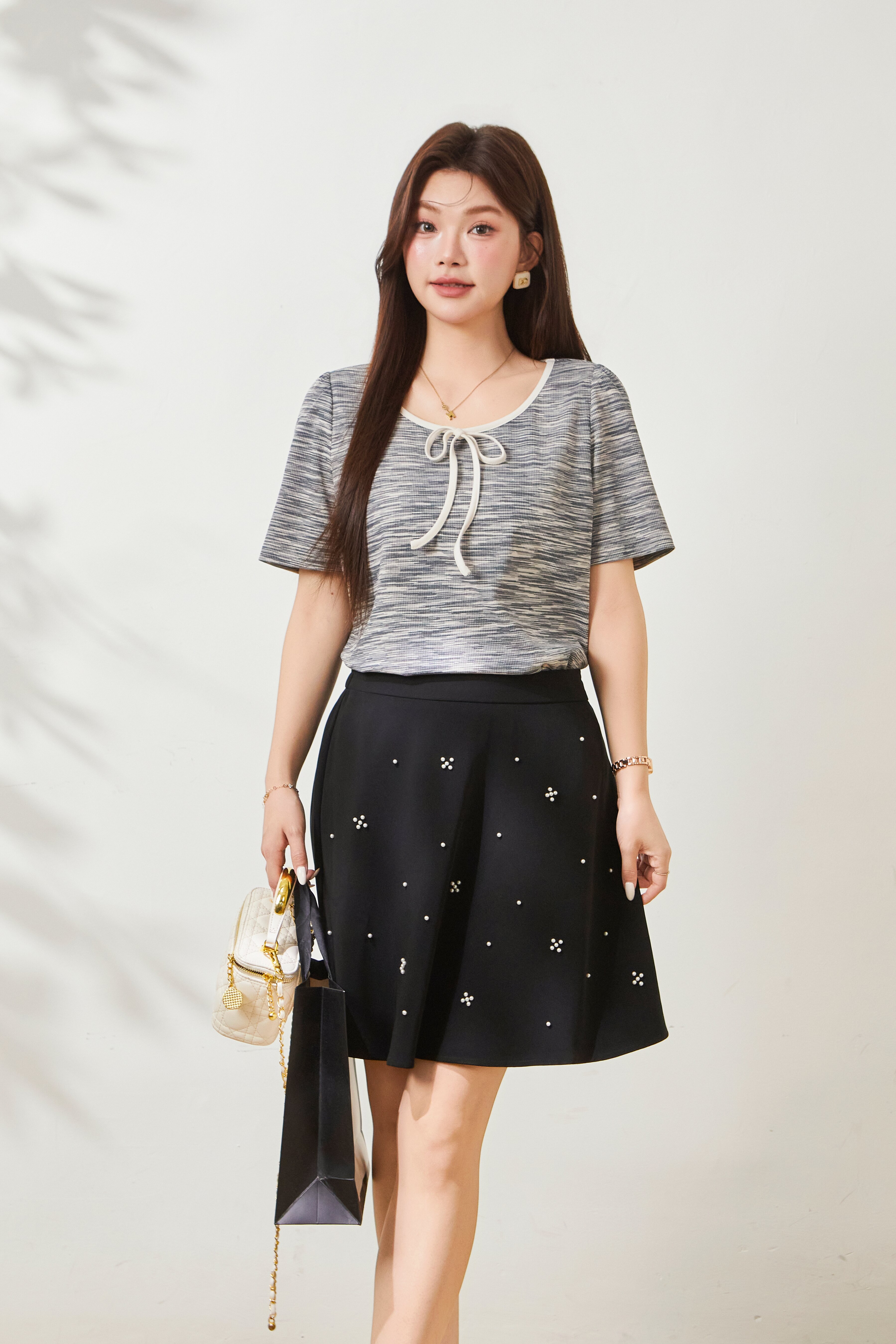 Sweet style bubble sleeve U-neck T-shirt FXZ8068