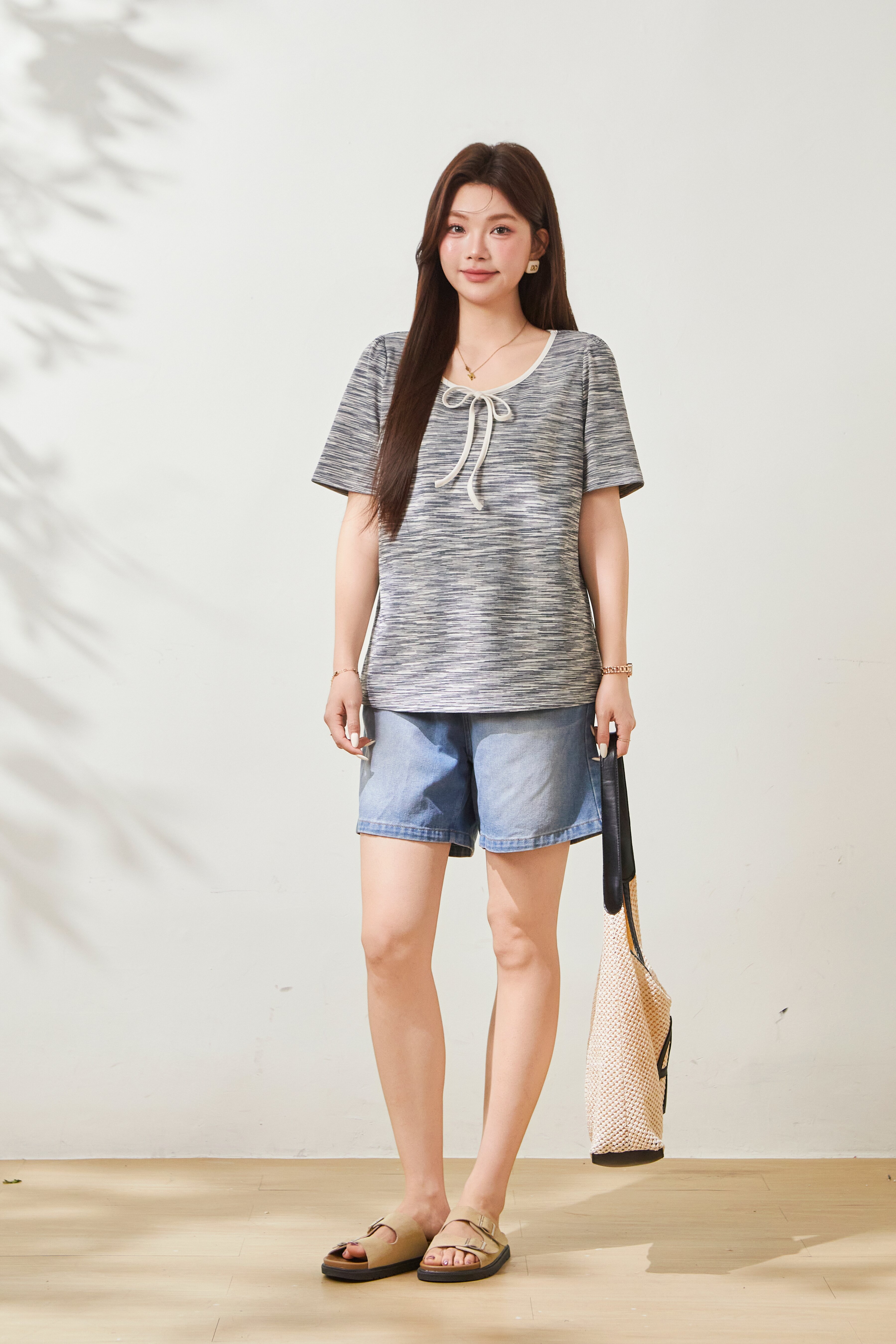 Sweet style bubble sleeve U-neck T-shirt FXZ8068