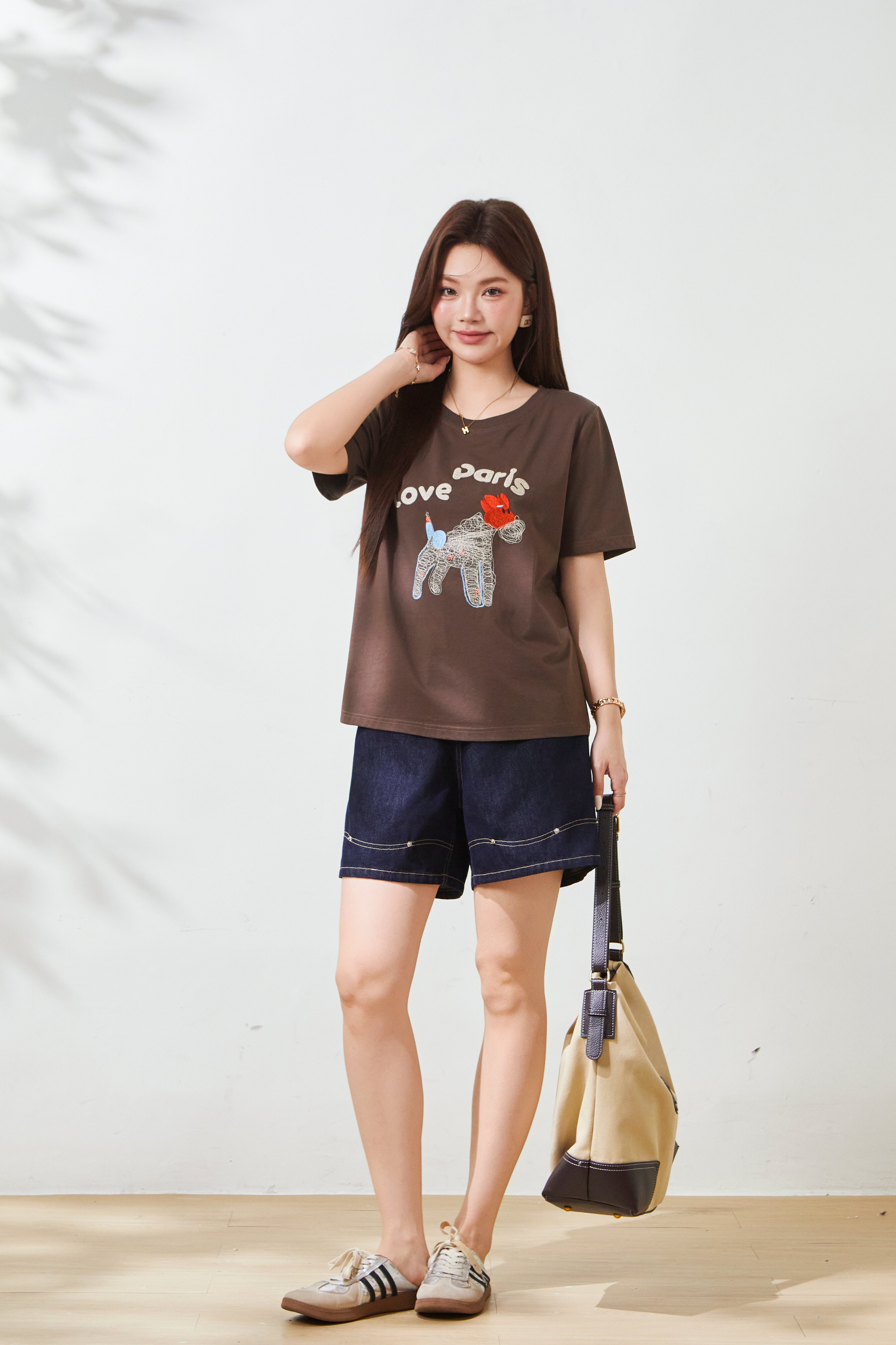 Cartoon embroidery skin friendly double-sided knitted T-shirt FXZ8017