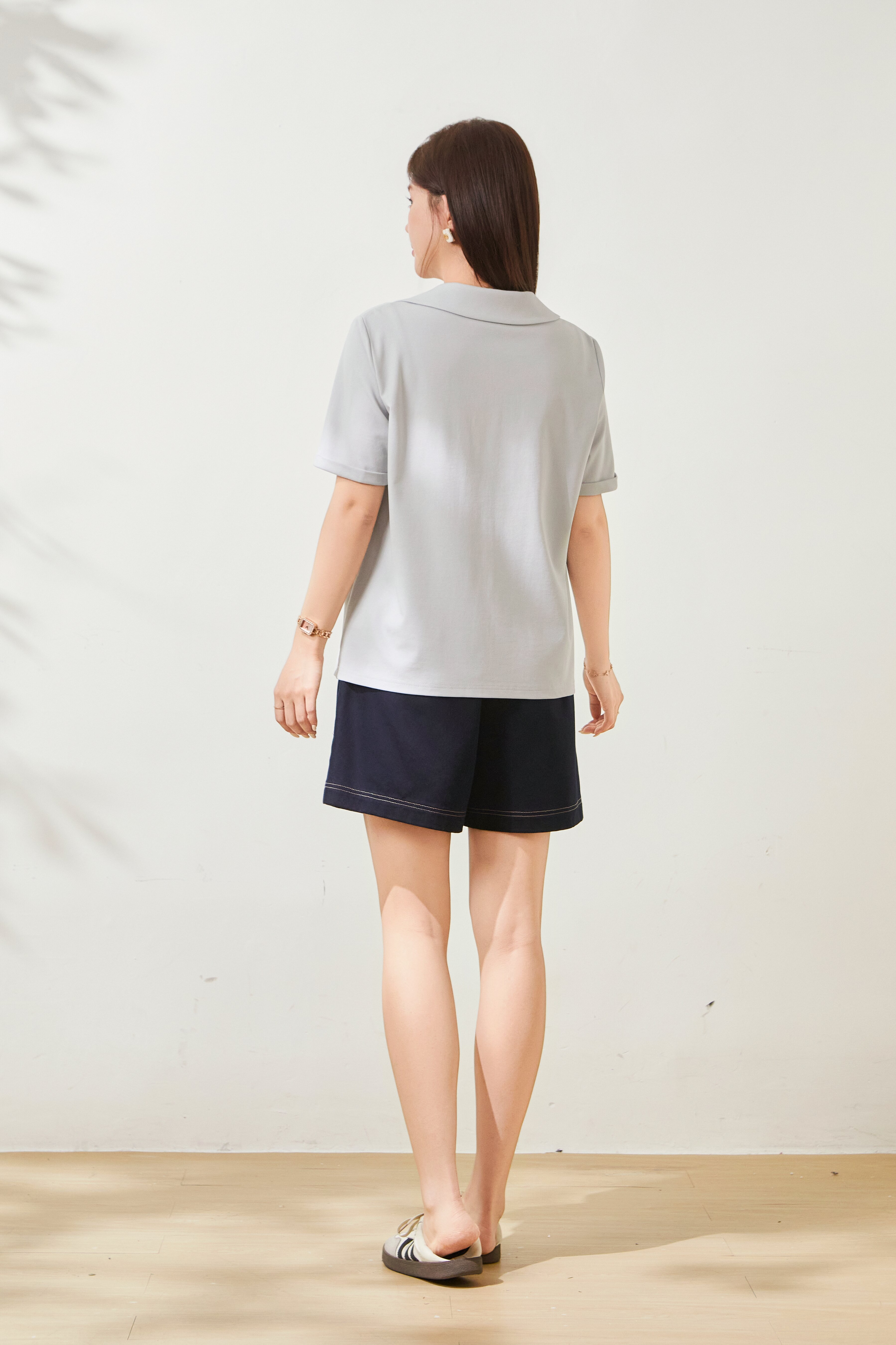 POLO collar embroidered striped V-neck T-shirt FXZ8077