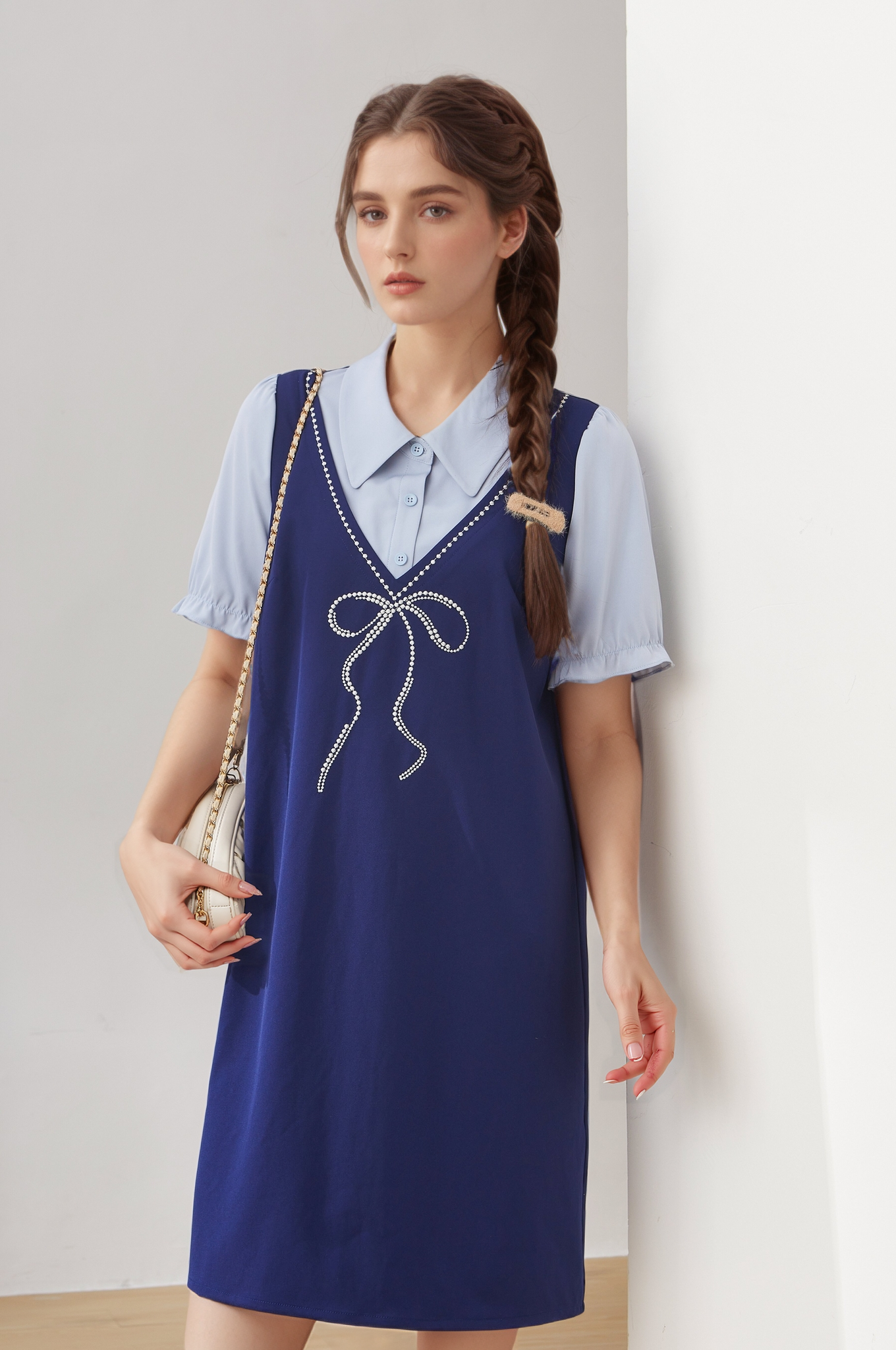 Fake Two-Piece A- line Dress Exq2969