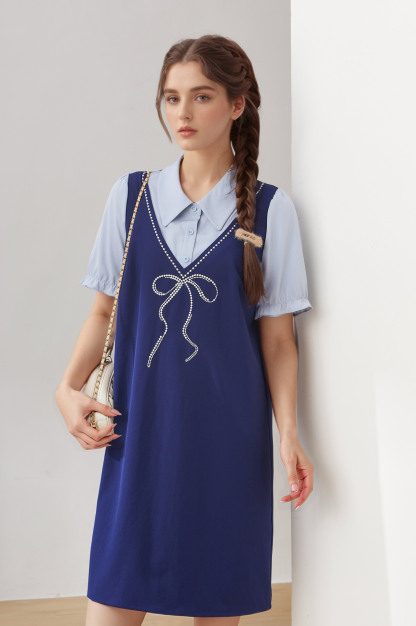 Fake Two-Piece A- line Dress Exq2969