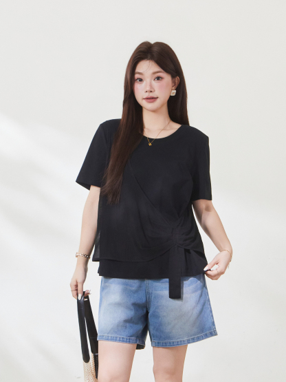 Irregularly spliced Sona cotton T-shirt FXZ7135