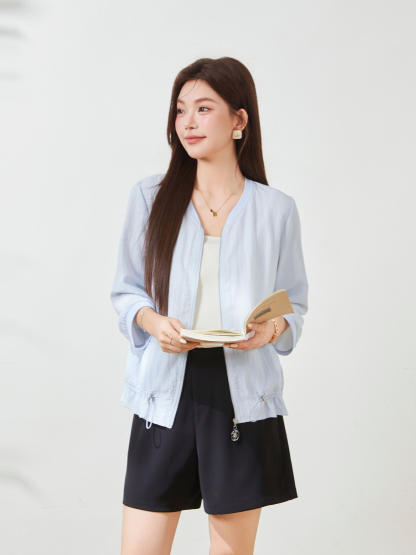 Thin jacket with drawstring hem, versatile style, FXW8095