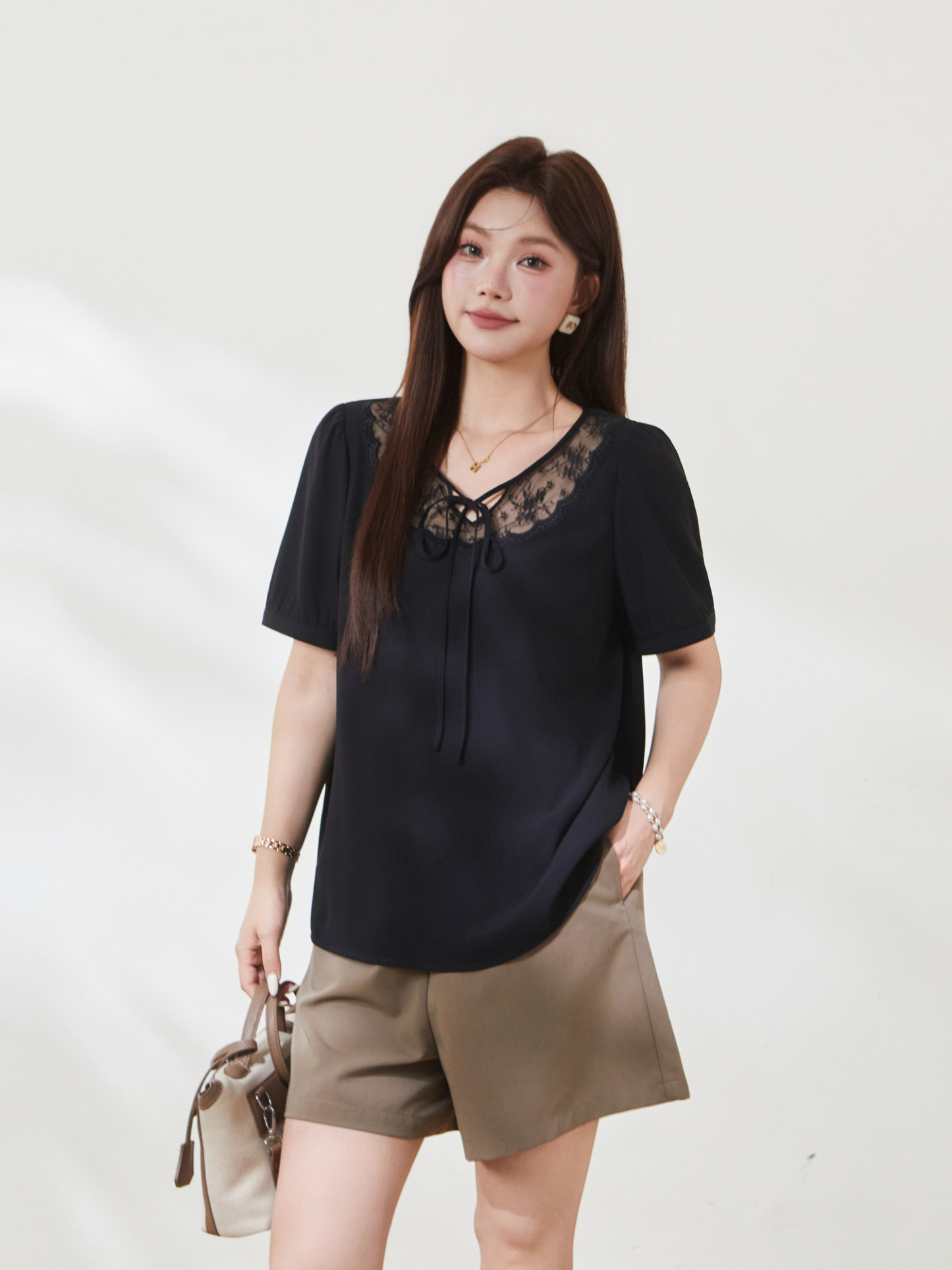 New Chinese style lace up bubble sleeve sweater，FXA7175