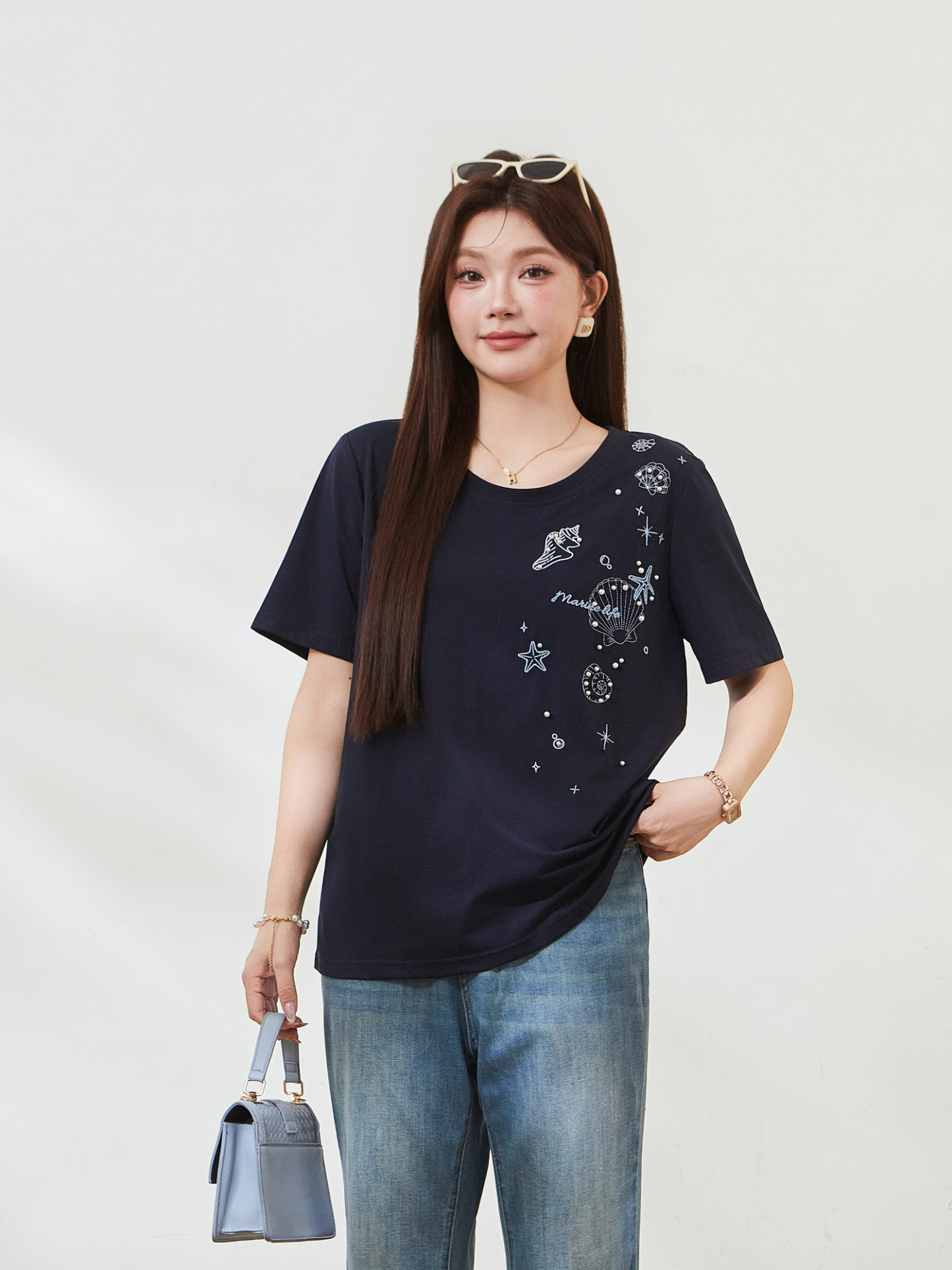 Spiky Pearl Embroidery T-shirt FXZ7522