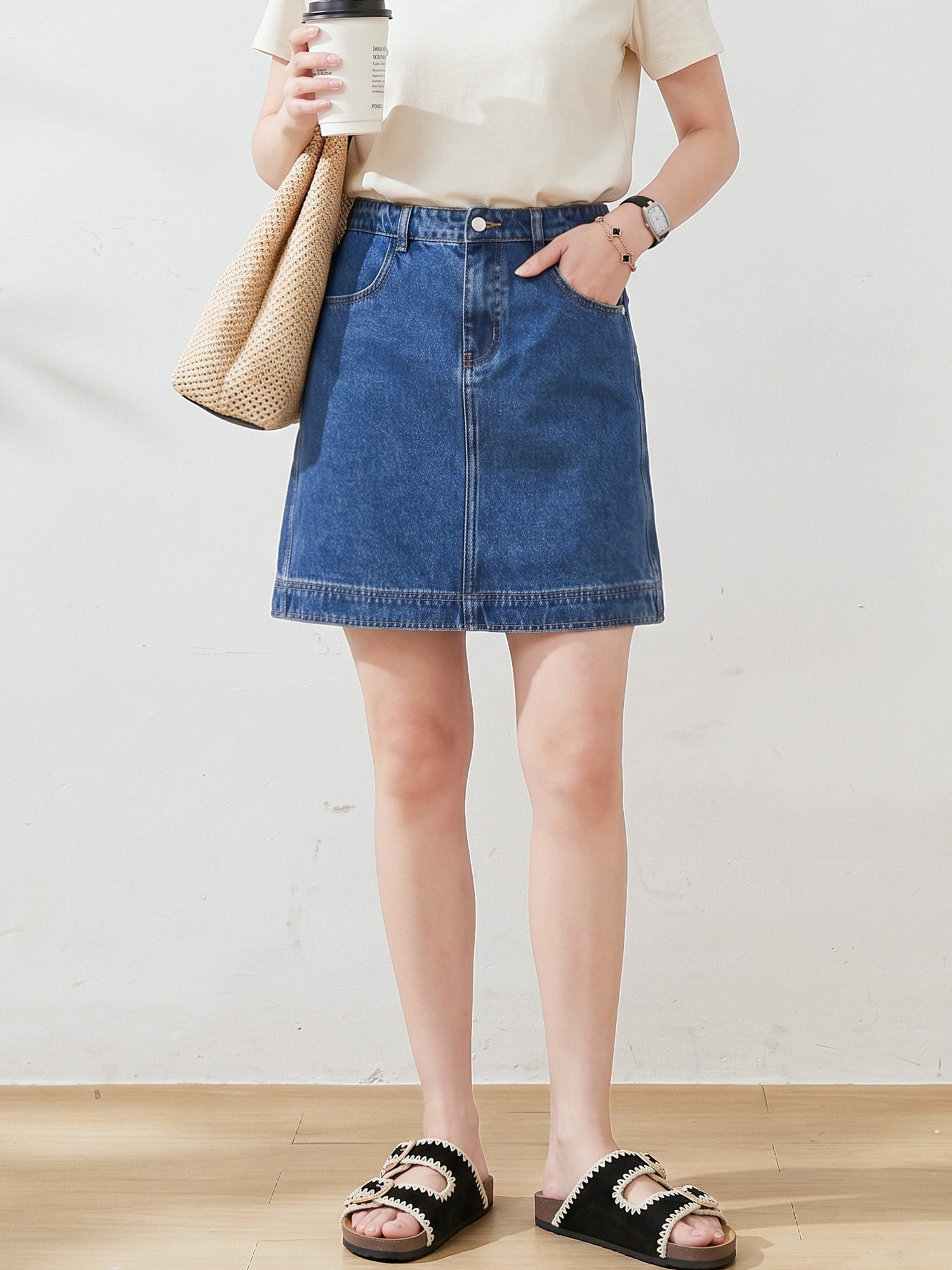 Cowboy skirt with hip cinching and split design，FXBQ7192