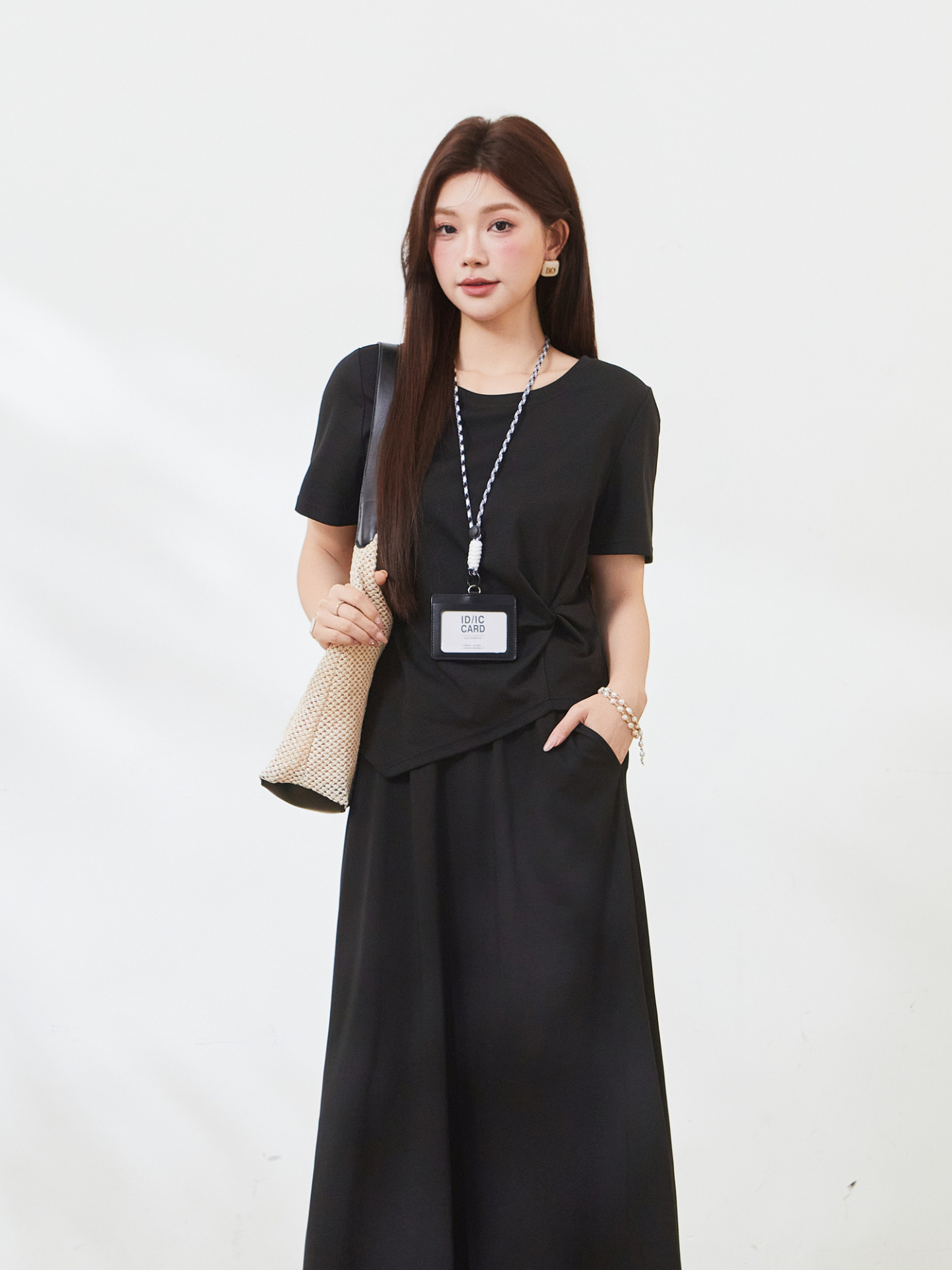 Round neck irregular hem skirt set，FXZ7217