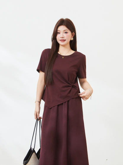 Round neck irregular hem skirt set，FXZ7217