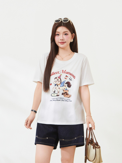 Cartoon pony print knitted T-shirt FXZ7323