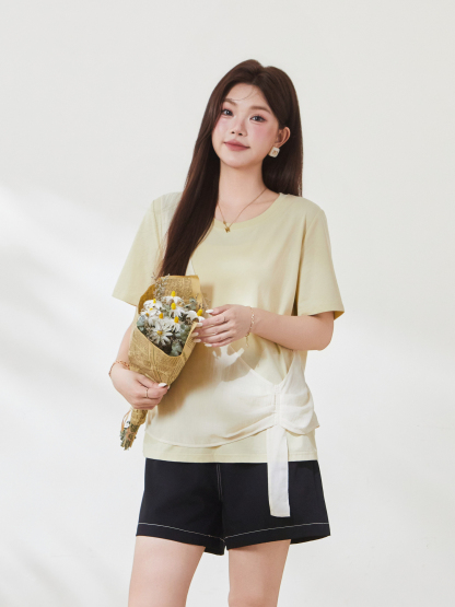 Irregularly spliced Sona cotton T-shirt FXZ7135