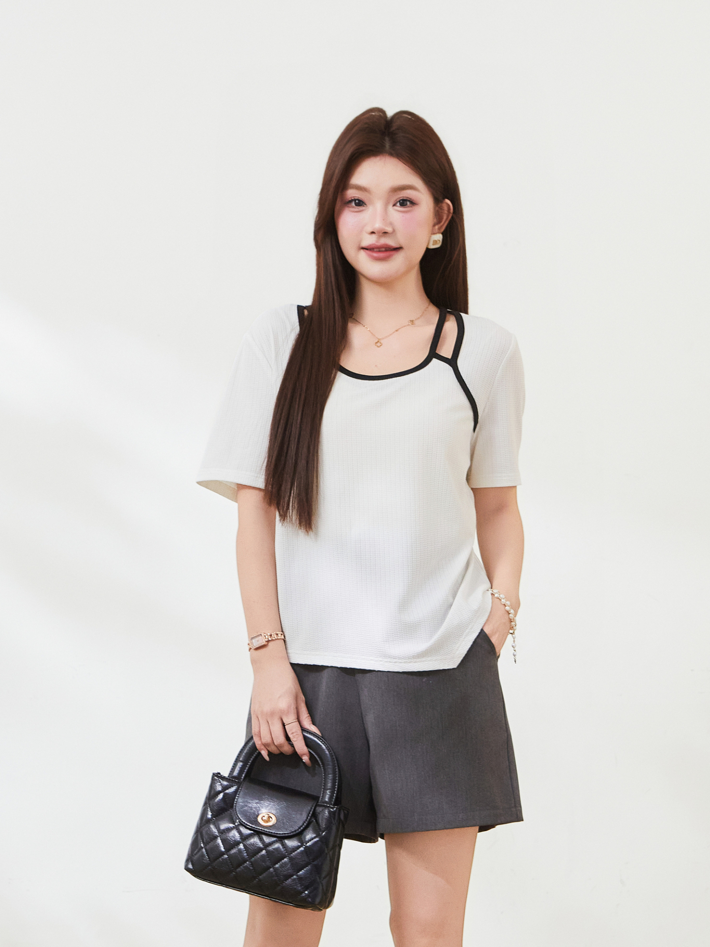 Irregular design hollow T-shirt，FXZ7302