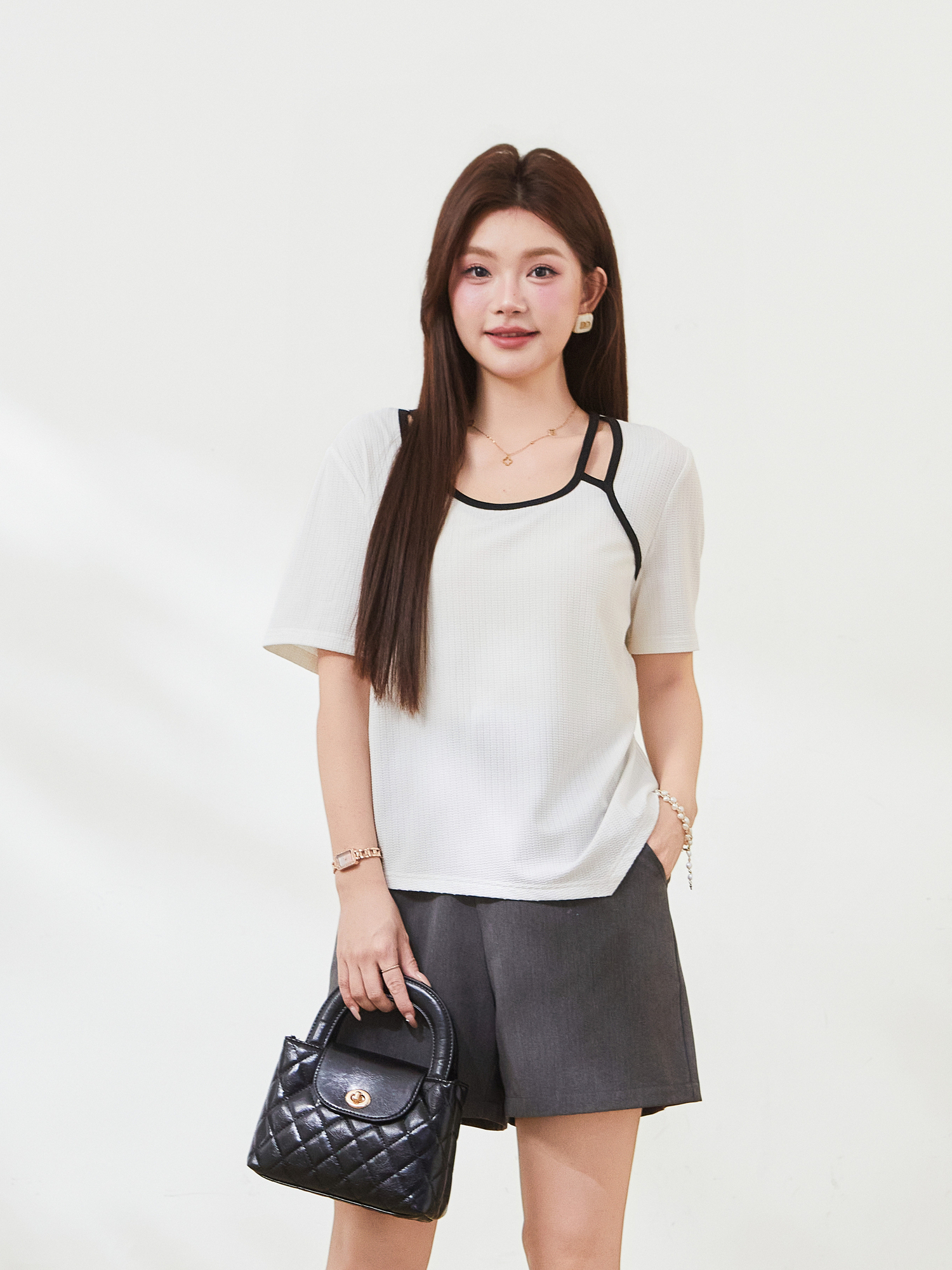 Irregular design hollow T-shirt，FXZ7302