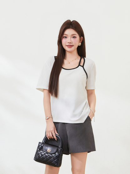 Irregular design hollow T-shirt，FXZ7302