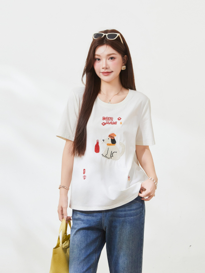 Cartoon Embroidered Youthful T-Shirt，FXZ7295