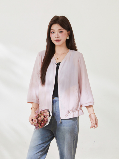 Thin jacket with drawstring hem, versatile style, FXW8095
