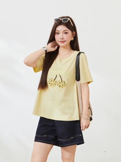 Design inspired Embroidered Cherry T-shirt，FXZ7233