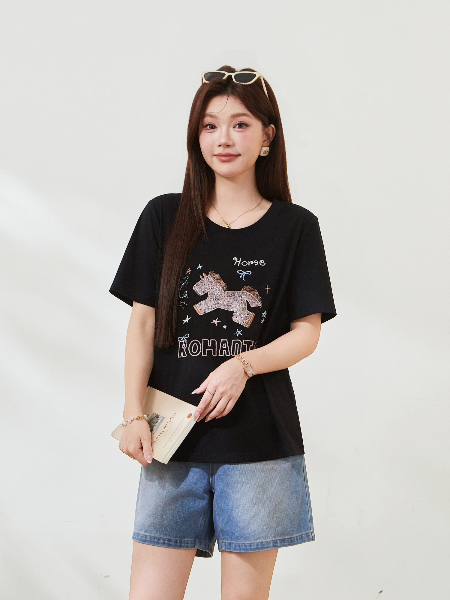 Horse Embroidery Short-sleeved T-shirt FXZ7503
