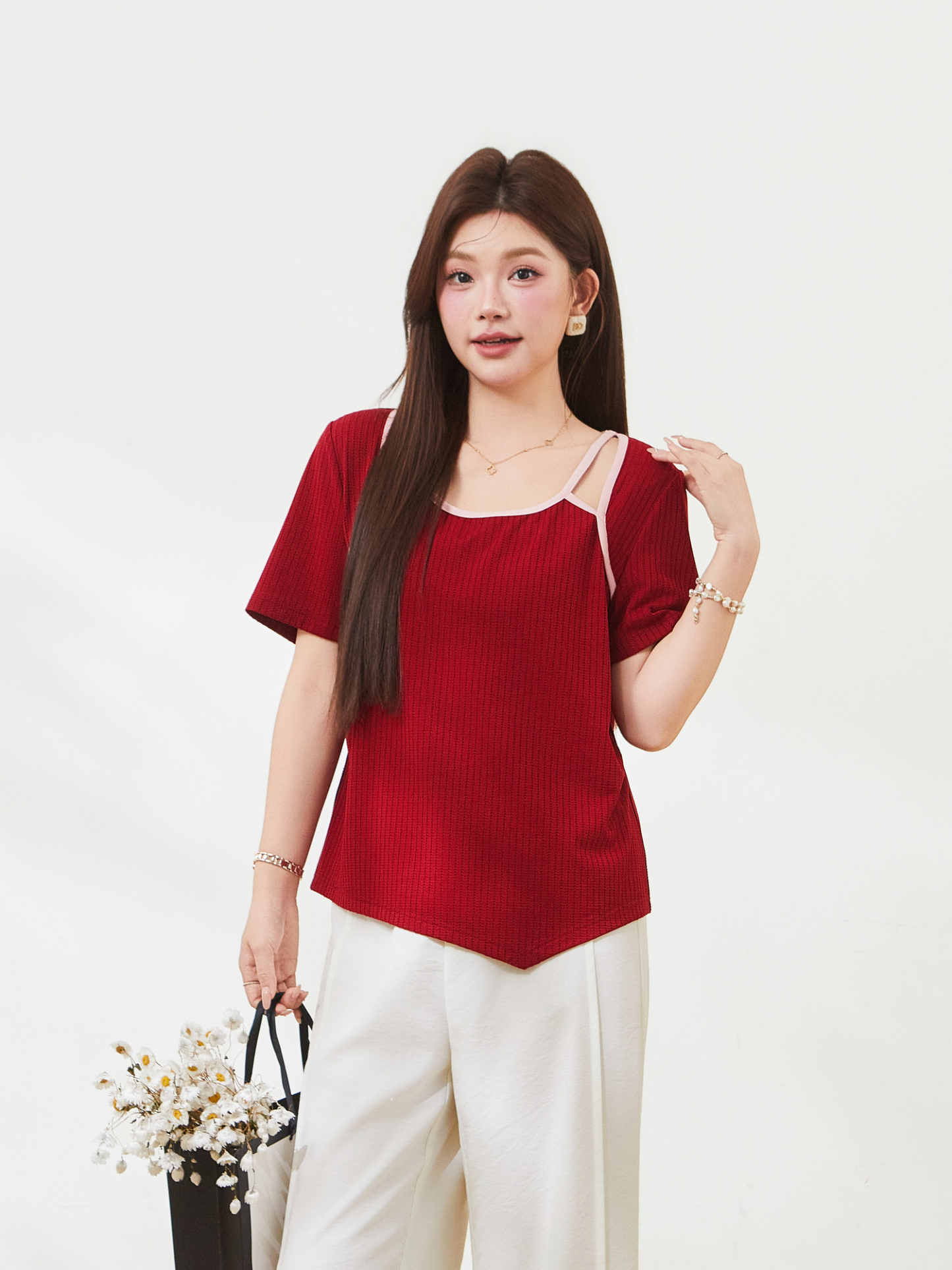 Irregular design hollow T-shirt，FXZ7302