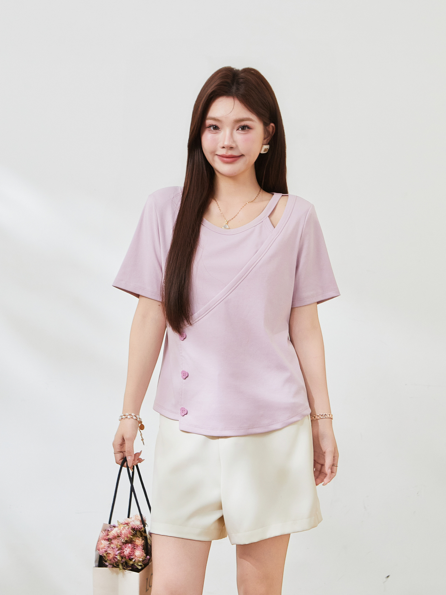 Irregularly cut-out knitted T-shirt FXZ7296
