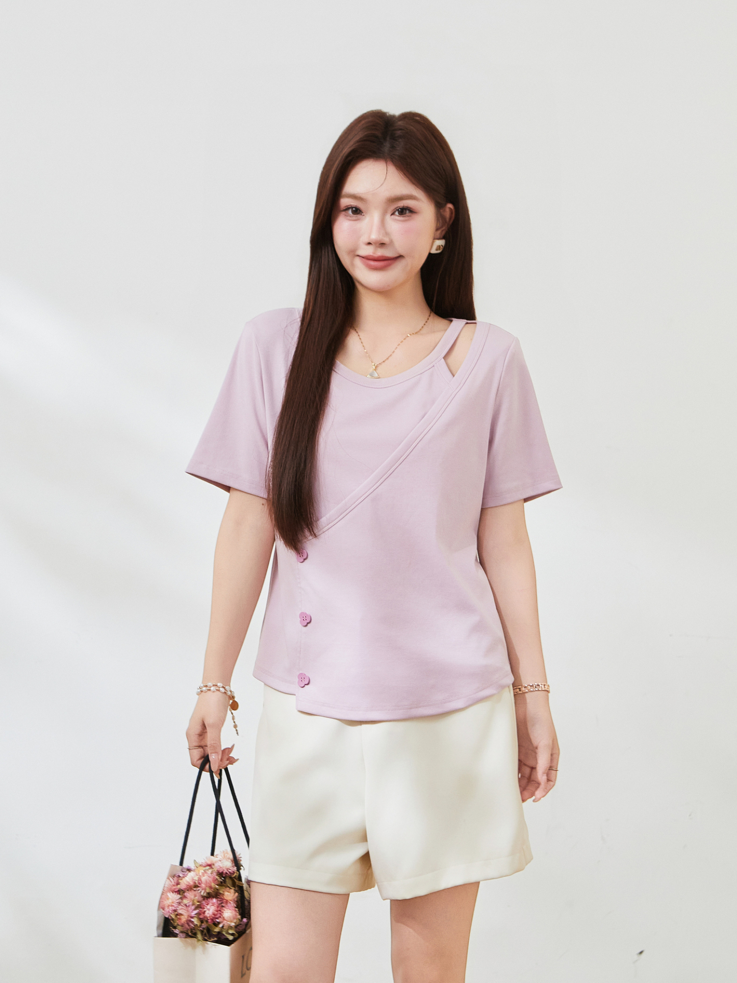 Irregularly cut-out knitted T-shirt FXZ7296