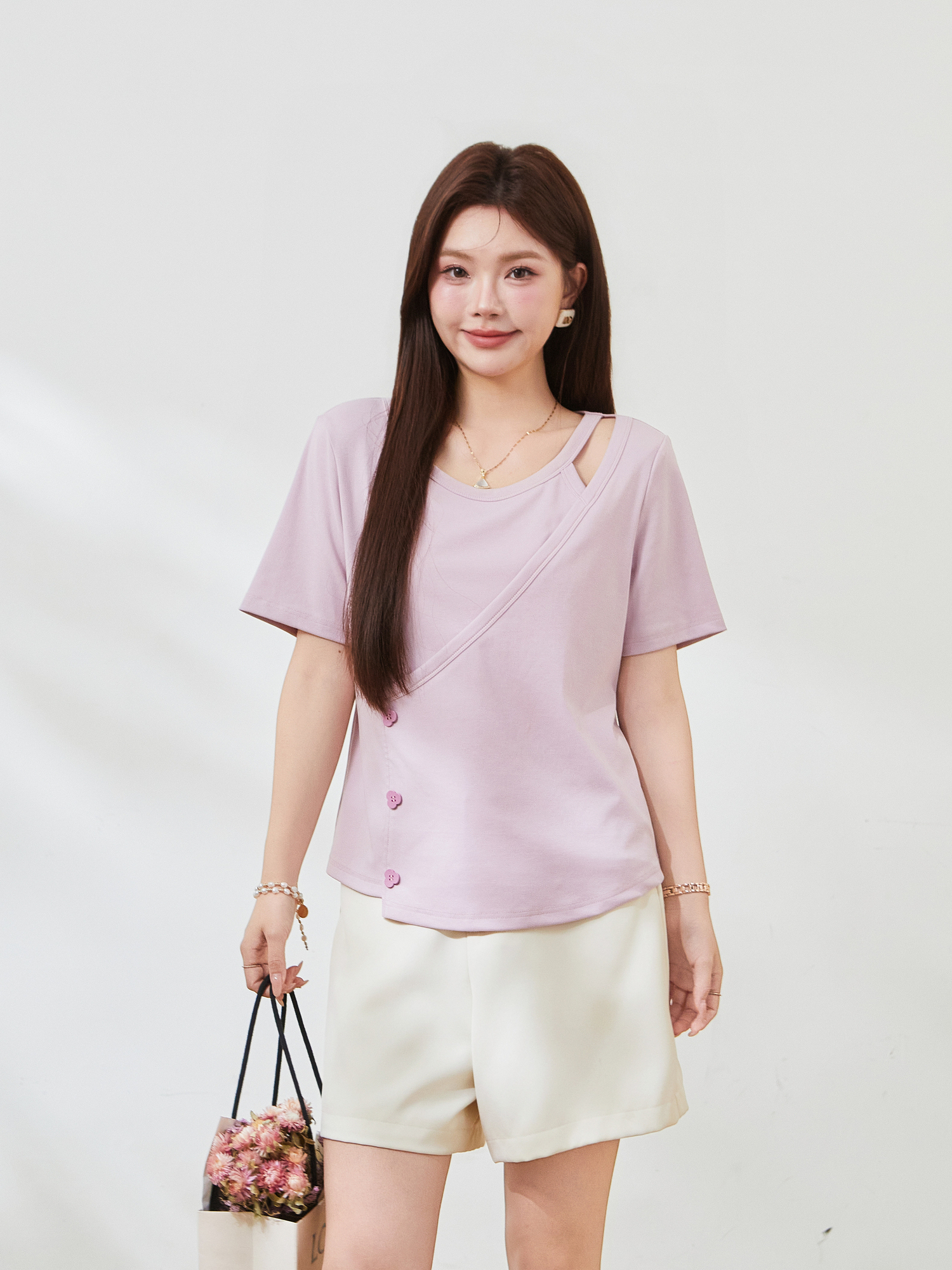 Irregularly cut-out knitted T-shirt FXZ7296