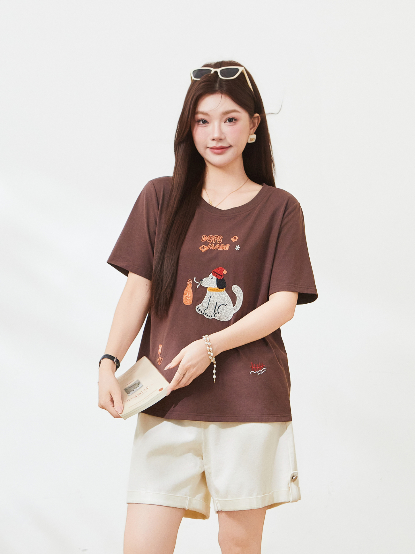 Cartoon Embroidered Youthful T-Shirt，FXZ7295