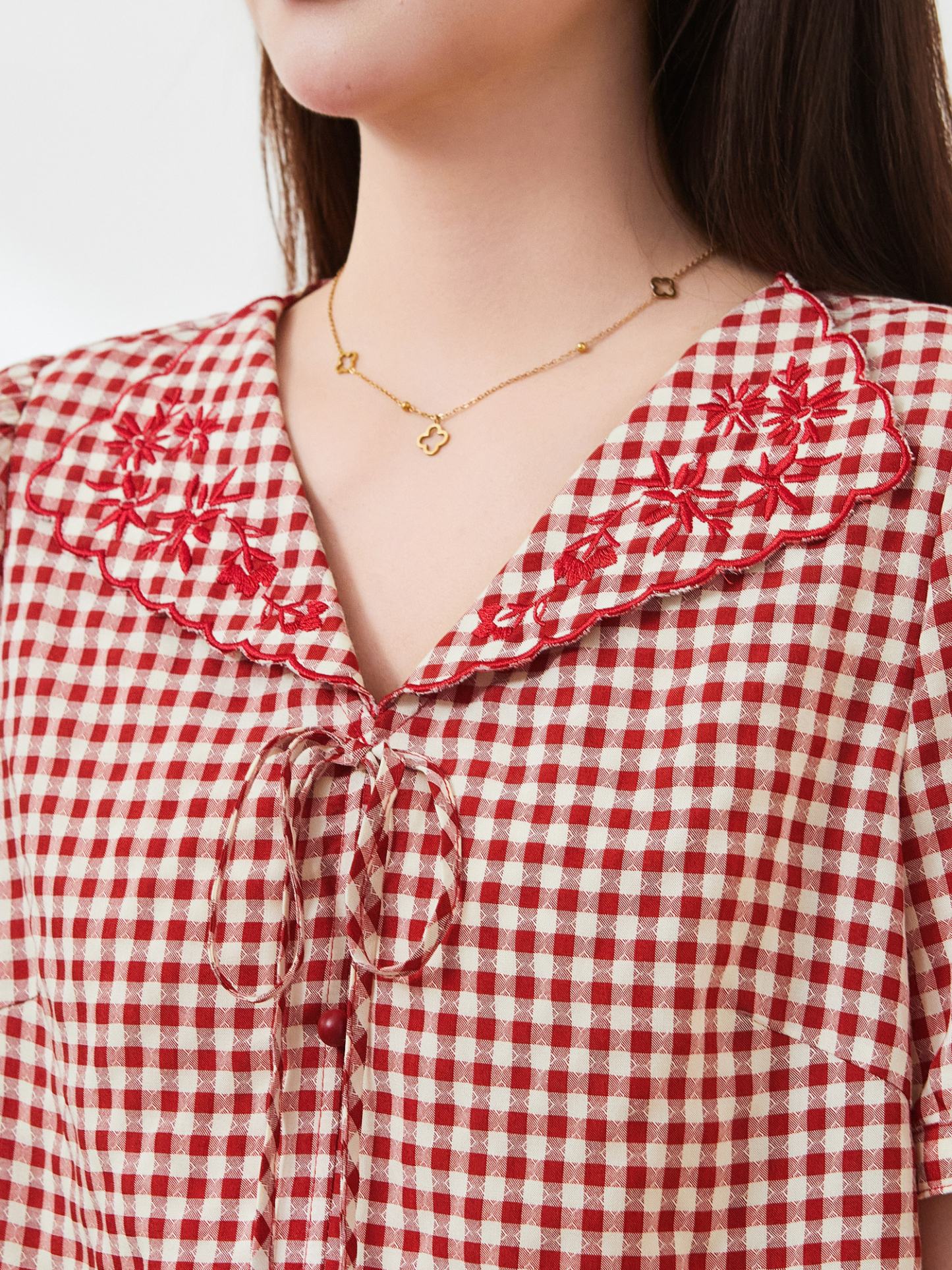 Doll collar embroidered short shirt，FXA7337