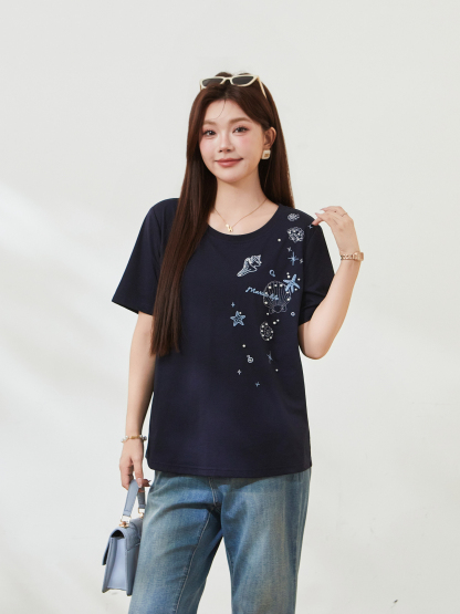 Spiky Pearl Embroidery T-shirt FXZ7522