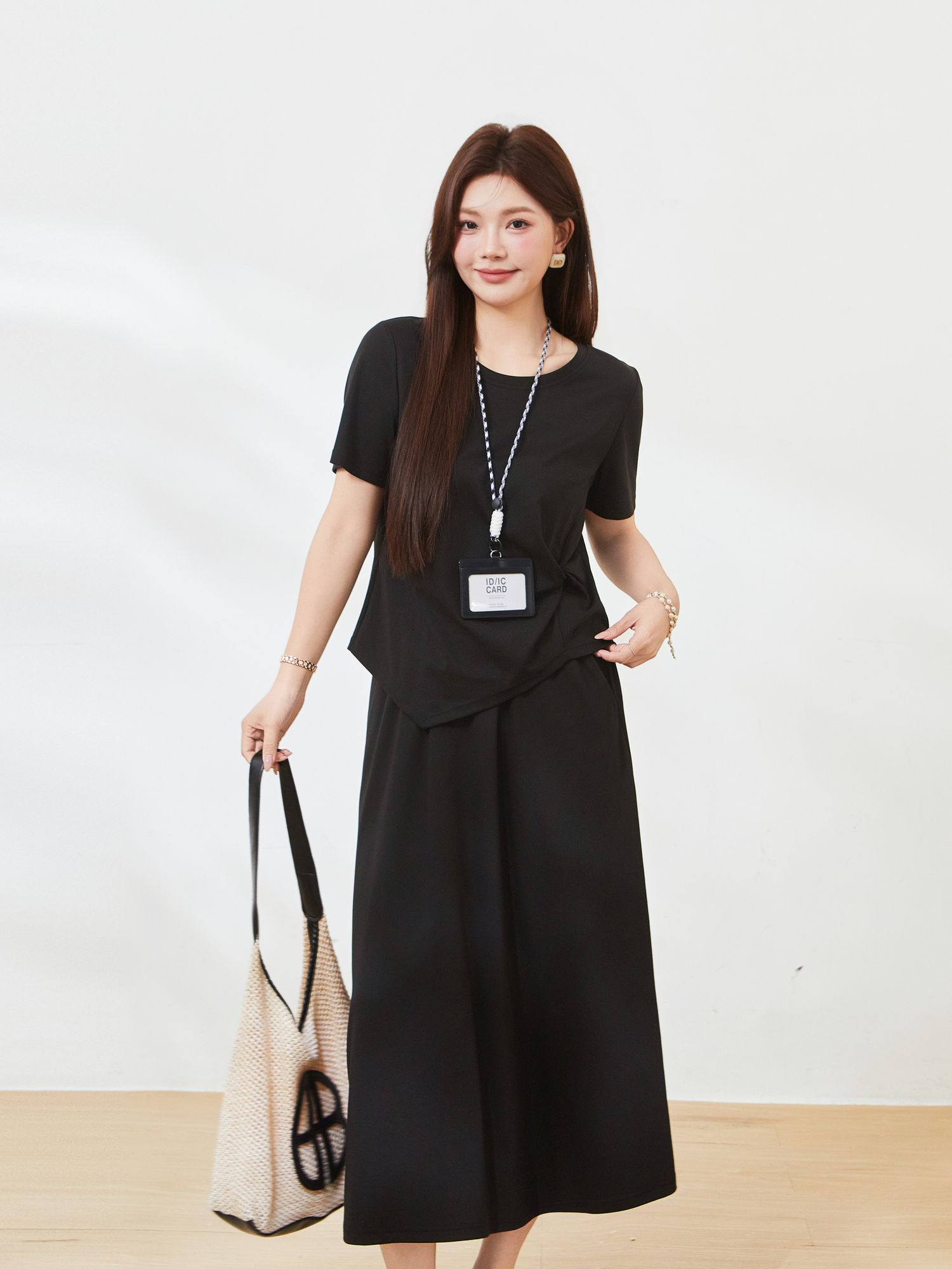 Round neck irregular hem skirt set，FXZ7217