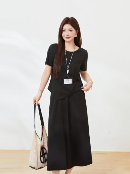 Round neck irregular hem skirt set，FXZ7217