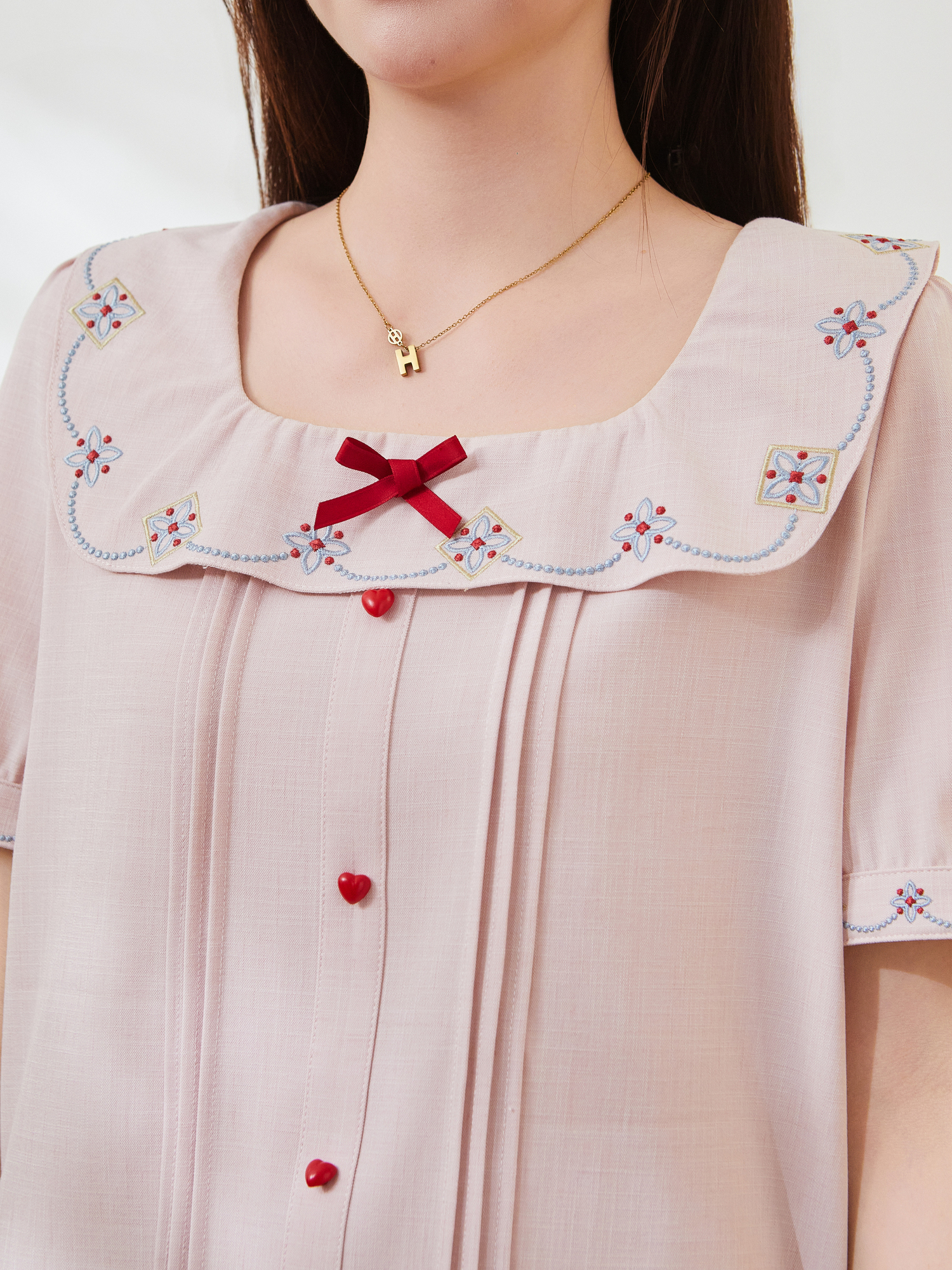 Vintage embroidery lotus leaf square neck shirt FXA7500