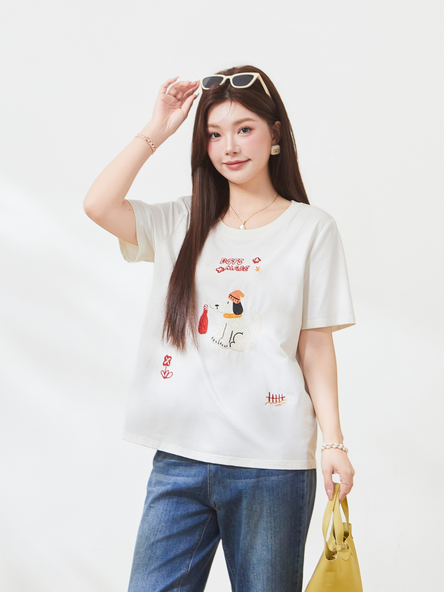 Cartoon Embroidered Youthful T-Shirt，FXZ7295