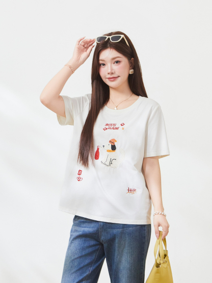 Cartoon Embroidered Youthful T-Shirt，FXZ7295