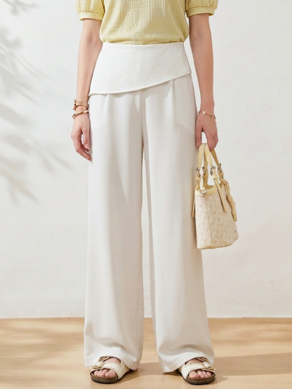 Belly covering design woven fabric pants，FXK7339