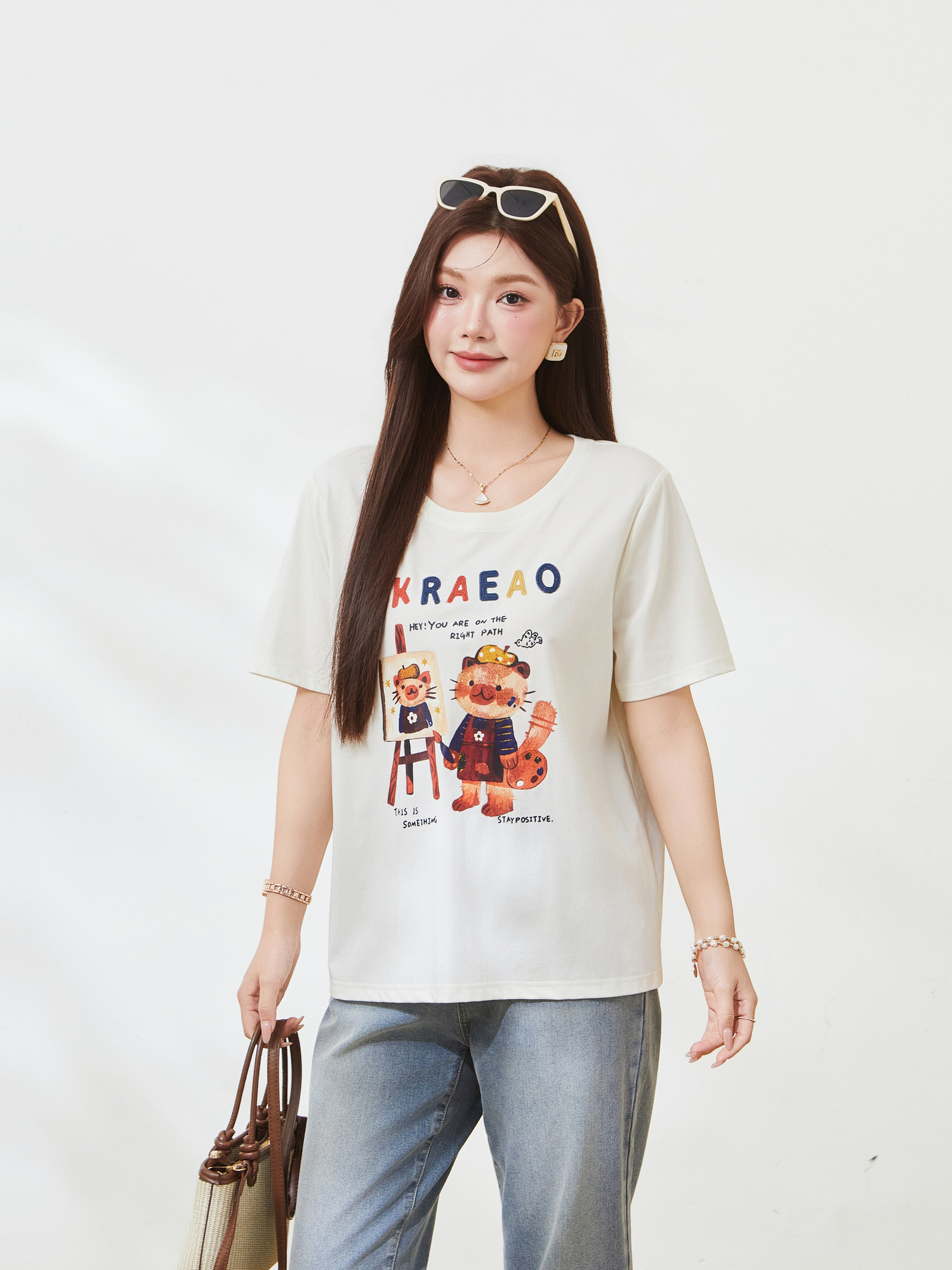 Creative graffiti ice-feel knitted T-shirt FXZ7258
