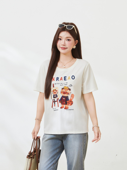 Creative graffiti ice-feel knitted T-shirt FXZ7258