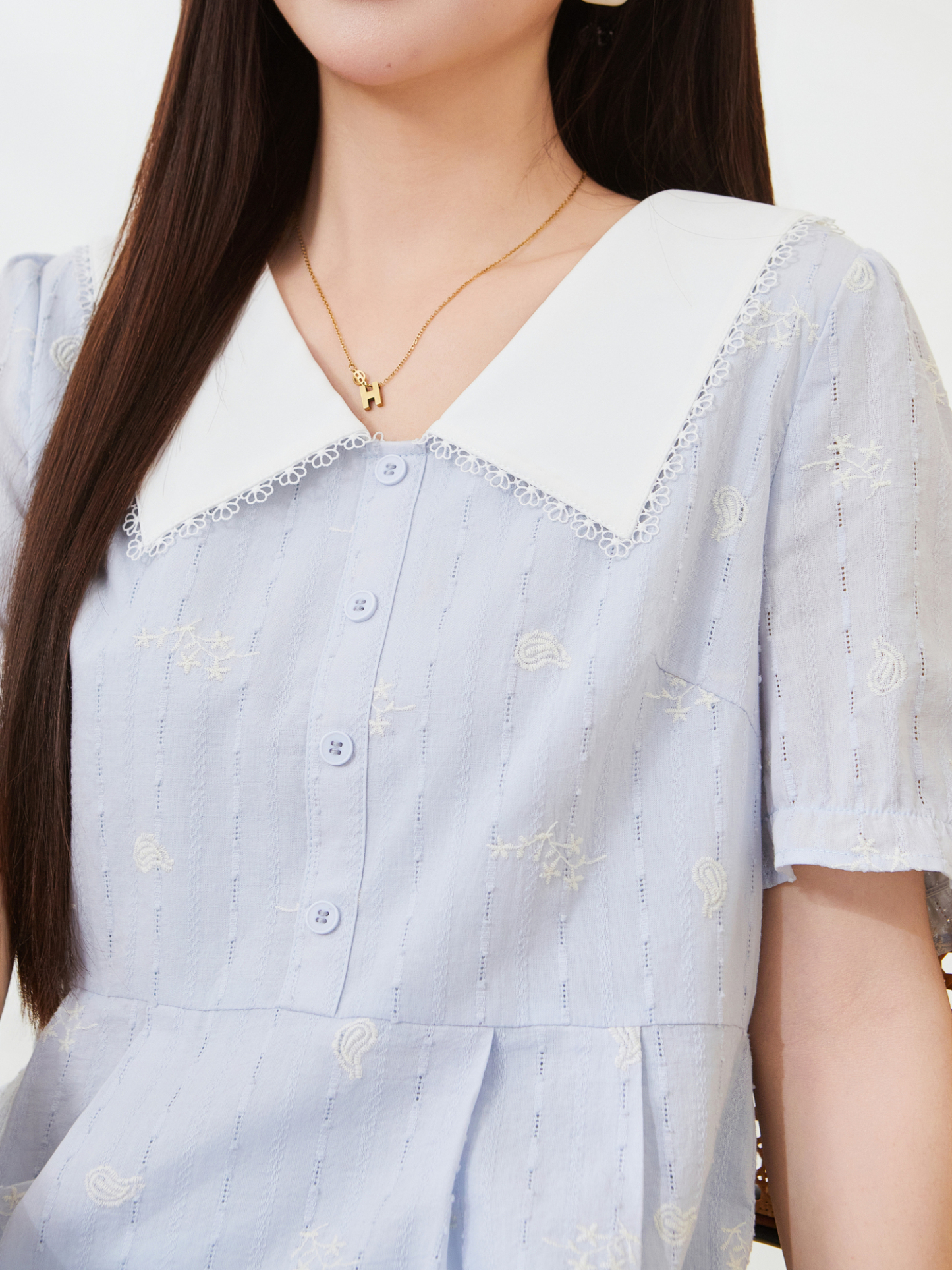 Color blocking doll collar embroidered dress，FXQ7255