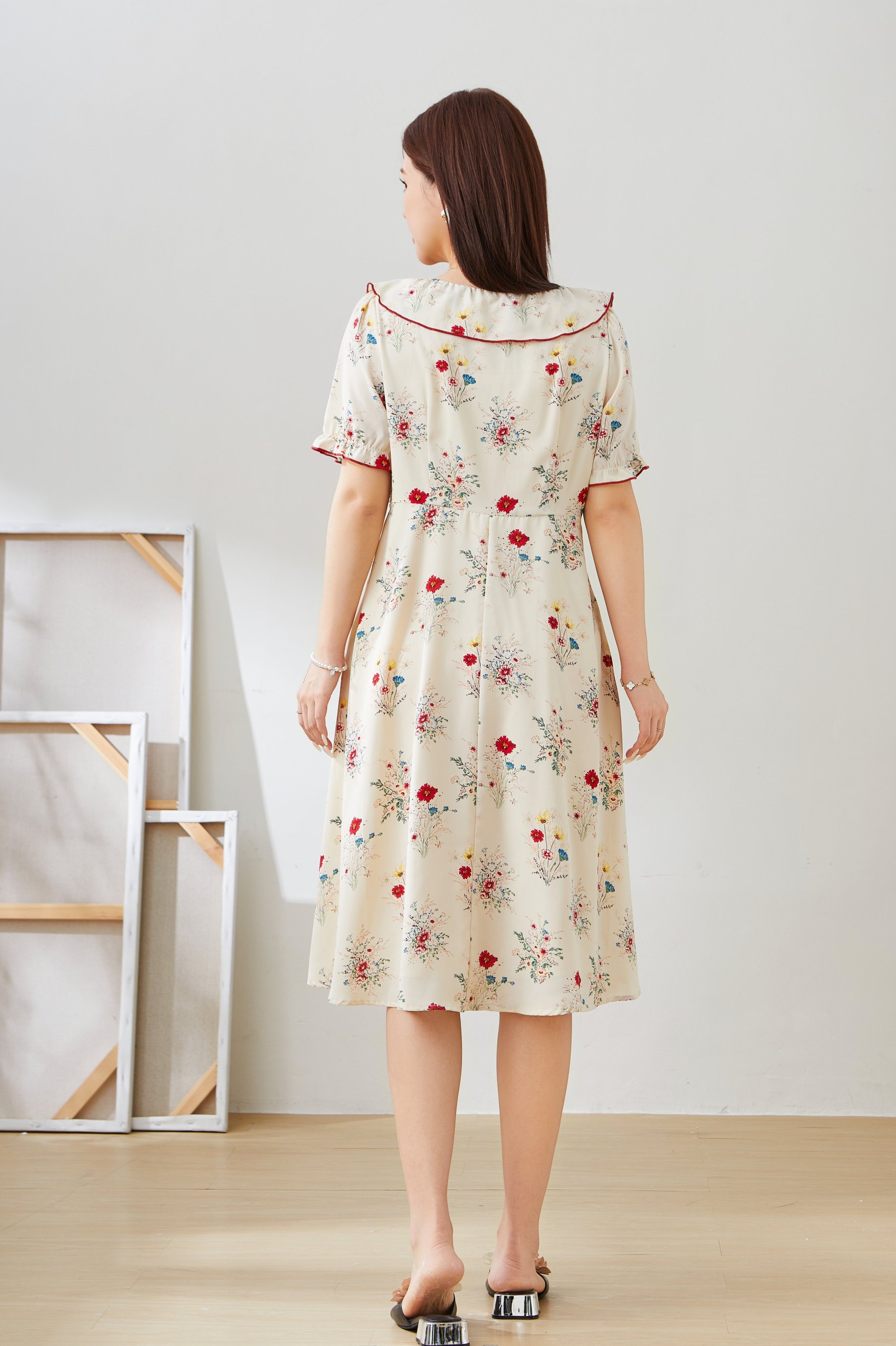 Square Neck Textured Floral Dress EXQ5508