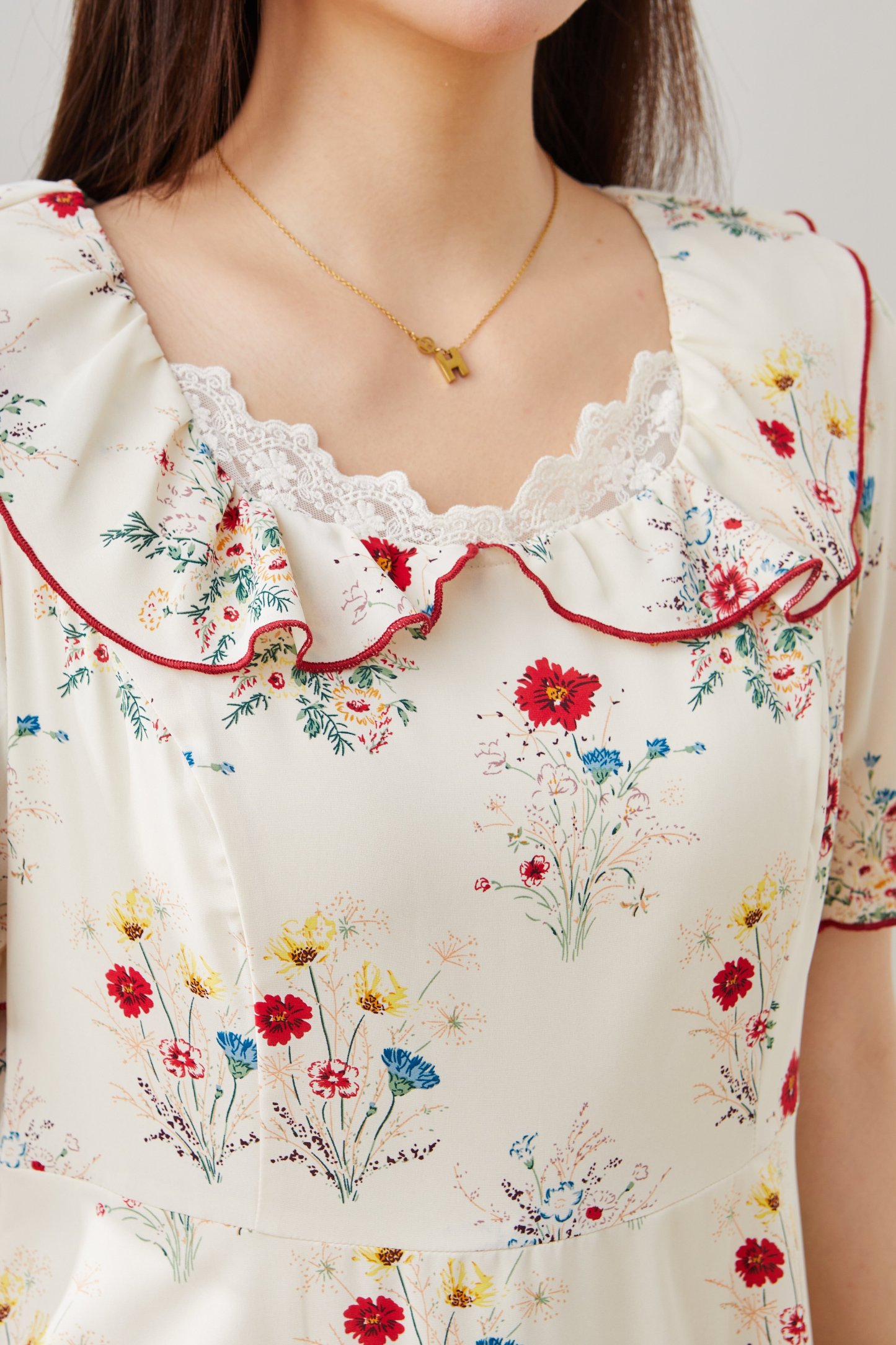 Square Neck Textured Floral Dress EXQ5508