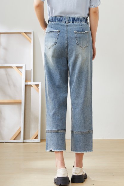 High Waist Slimming Straight Raw Hem Cropped Pants EXK5330