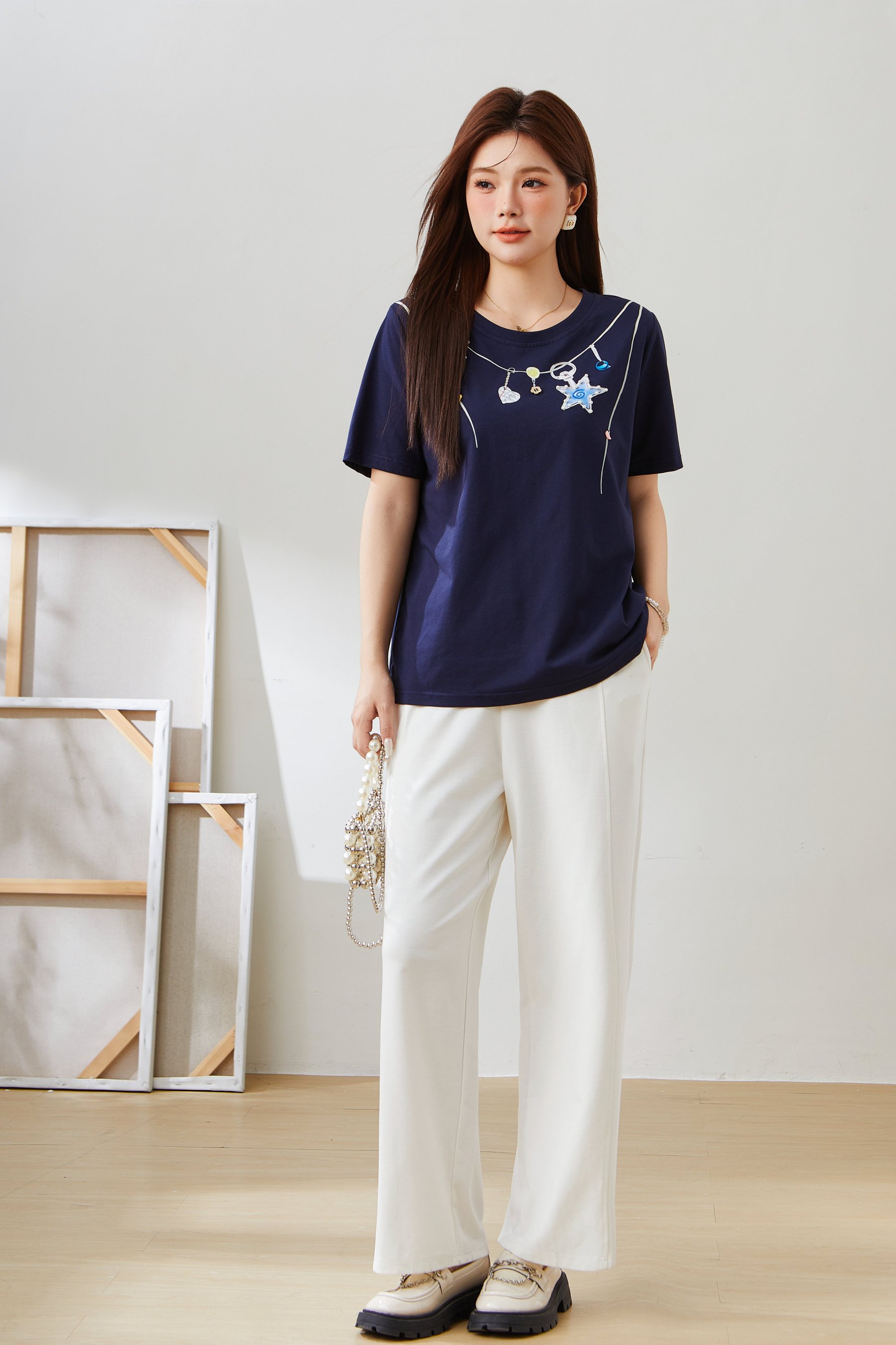 Starry Sky Print Handmade Beaded T-Shirt EXZ5533